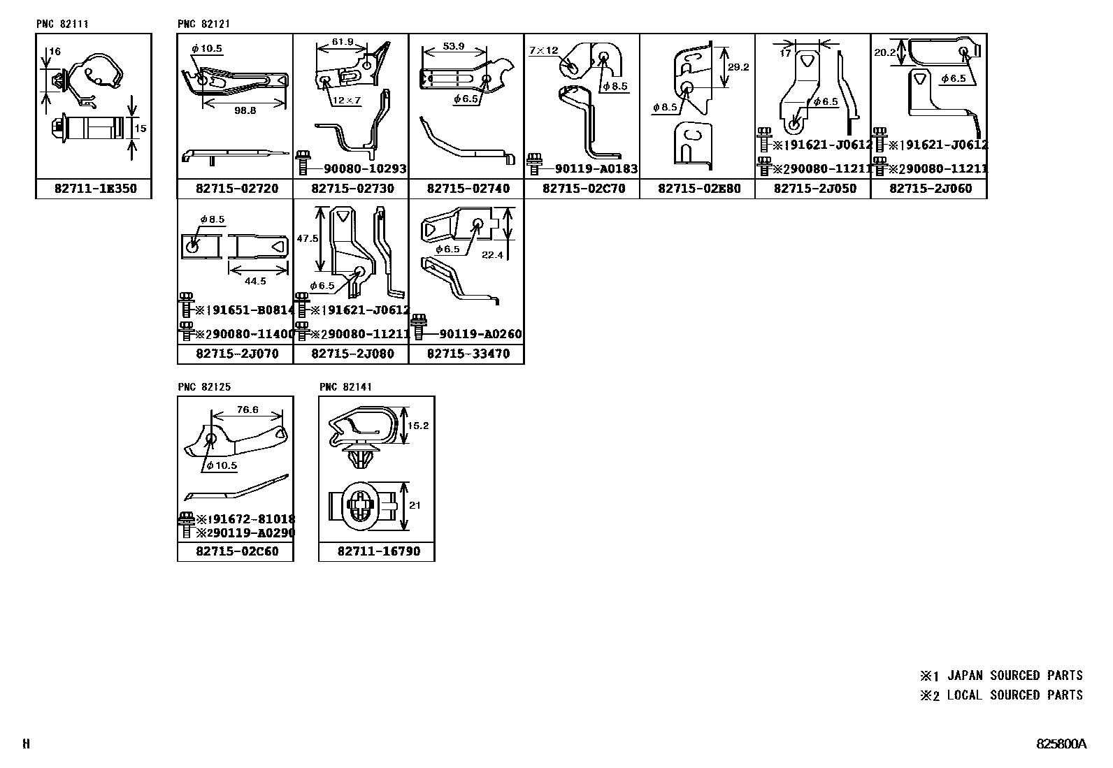 Toyota COROLLA 线束和卡夹 EPC diagram — 825800A