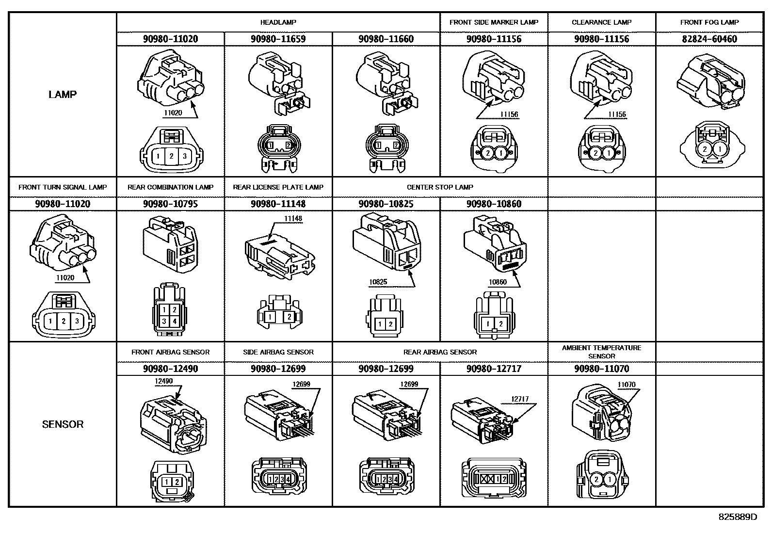 Toyota COROLLA 线束和卡夹 EPC diagram — 825889D