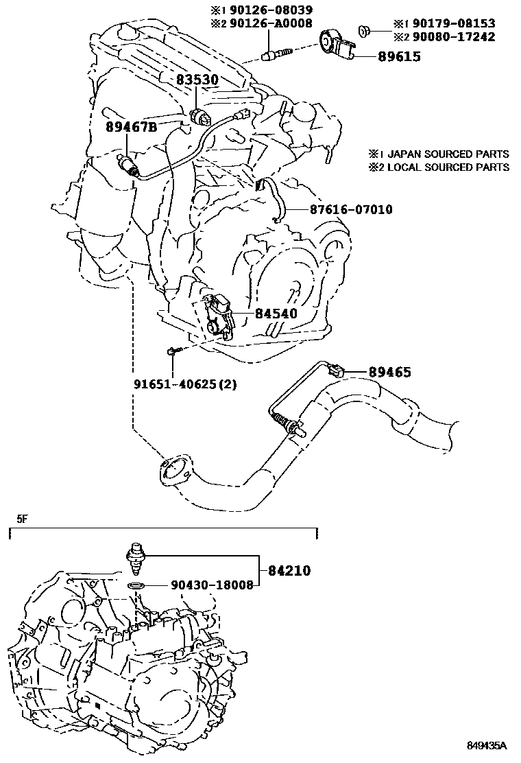 Toyota COROLLA 开关和继电器和ECU EPC diagram — 849435A