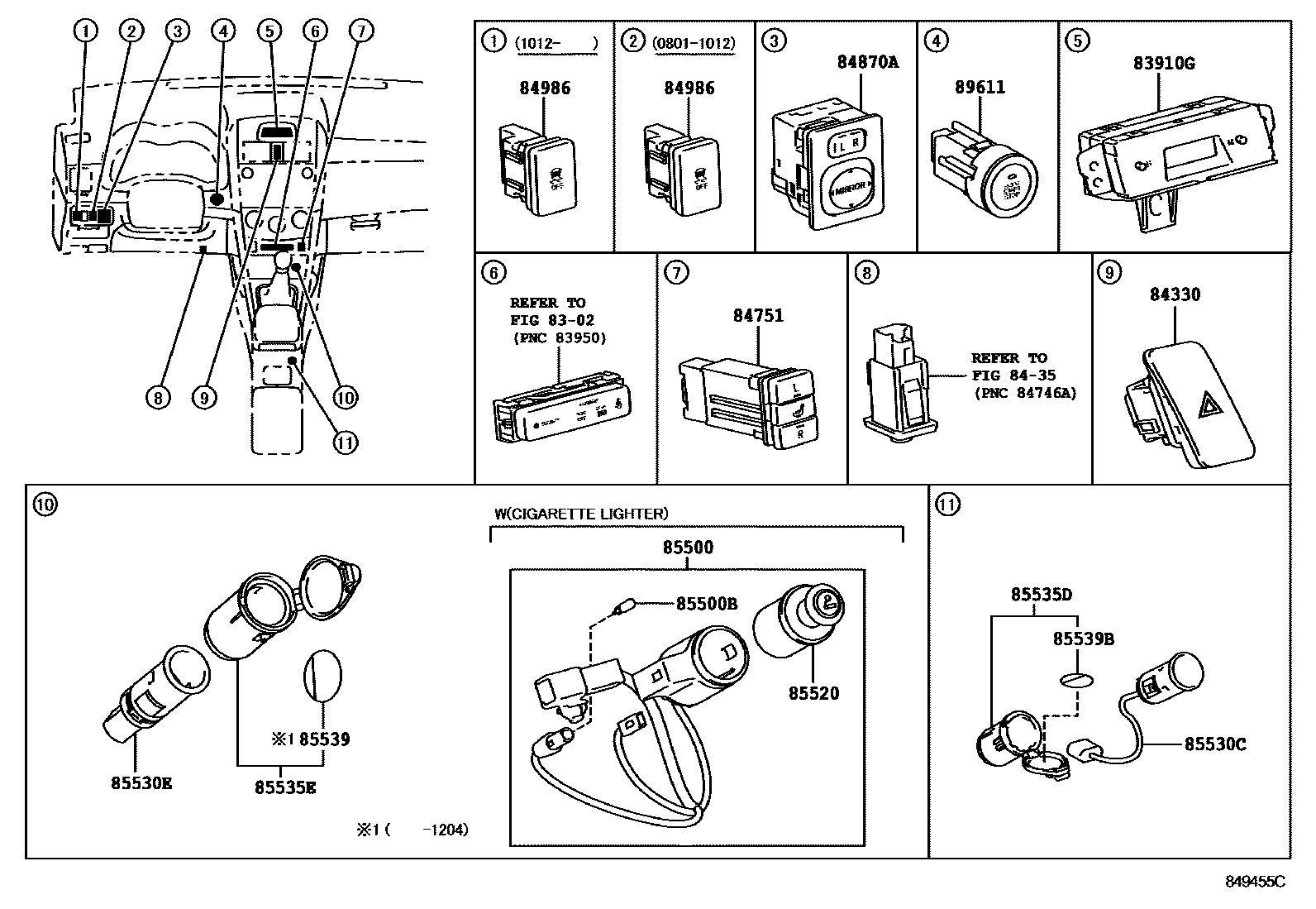 Toyota COROLLA 开关和继电器和ECU EPC diagram — 849455C