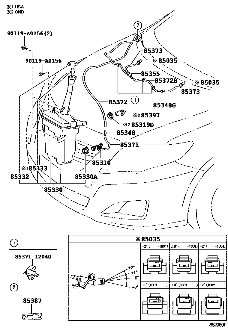 Toyota COROLLA 挡风玻璃清洗器 EPC diagram — 852089F