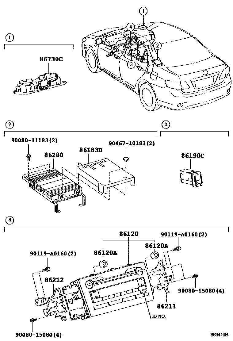 Toyota COROLLA 收音机、放大器和冷凝器 EPC diagram — 863410B