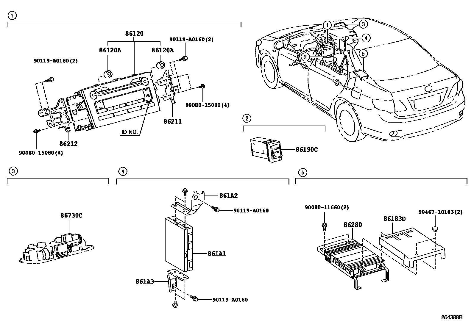 Toyota COROLLA 收音机、放大器和冷凝器 EPC diagram — 864388B