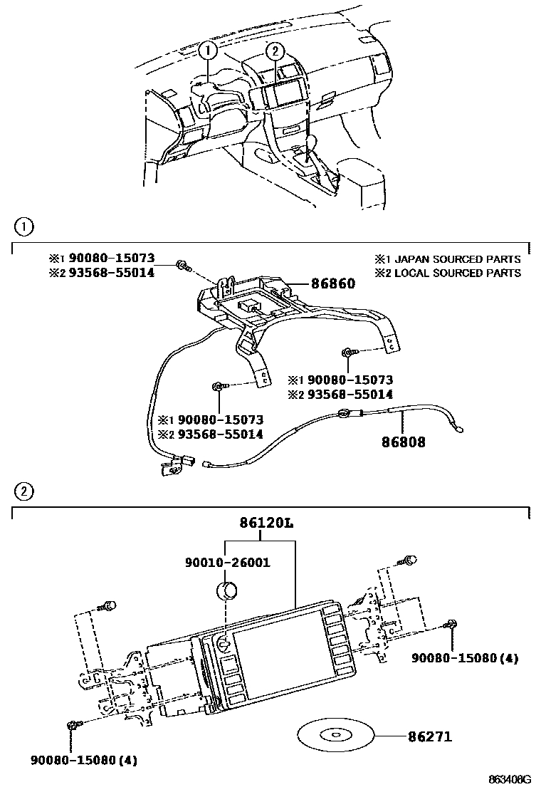 Toyota COROLLA 导航和前监视器显示屏 EPC diagram — 863408G