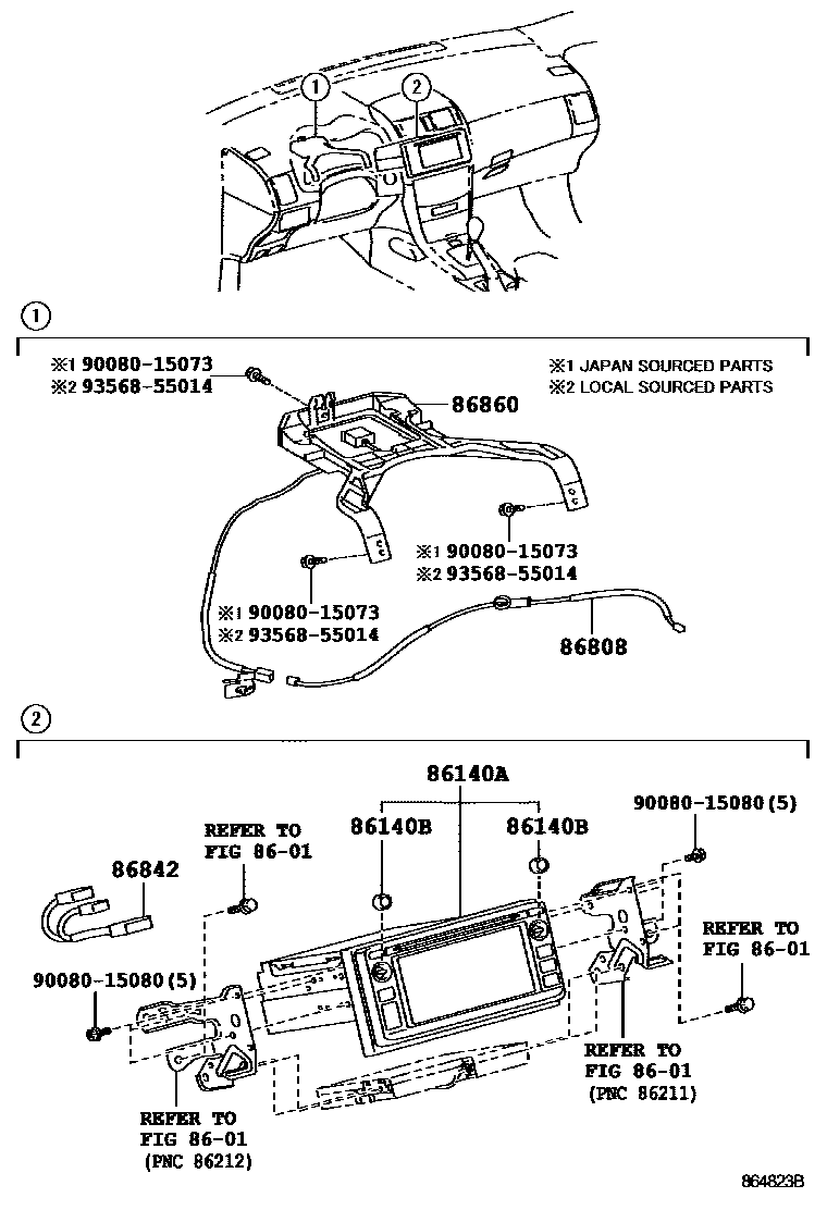 Toyota COROLLA 导航和前监视器显示屏 EPC diagram — 864823B