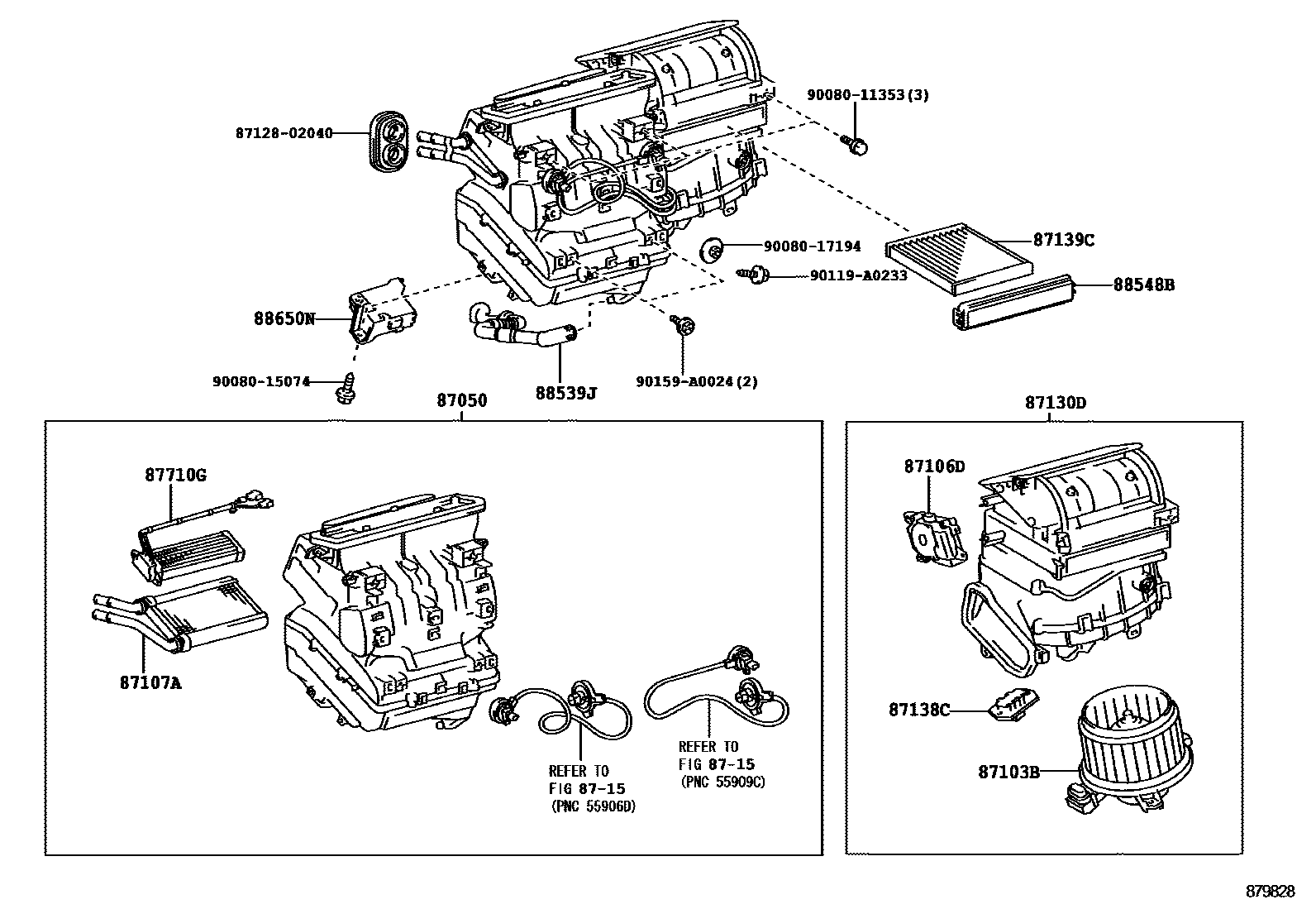 Toyota COROLLA 暖风和空调系统 - 冷却器组件 EPC diagram — 879828
