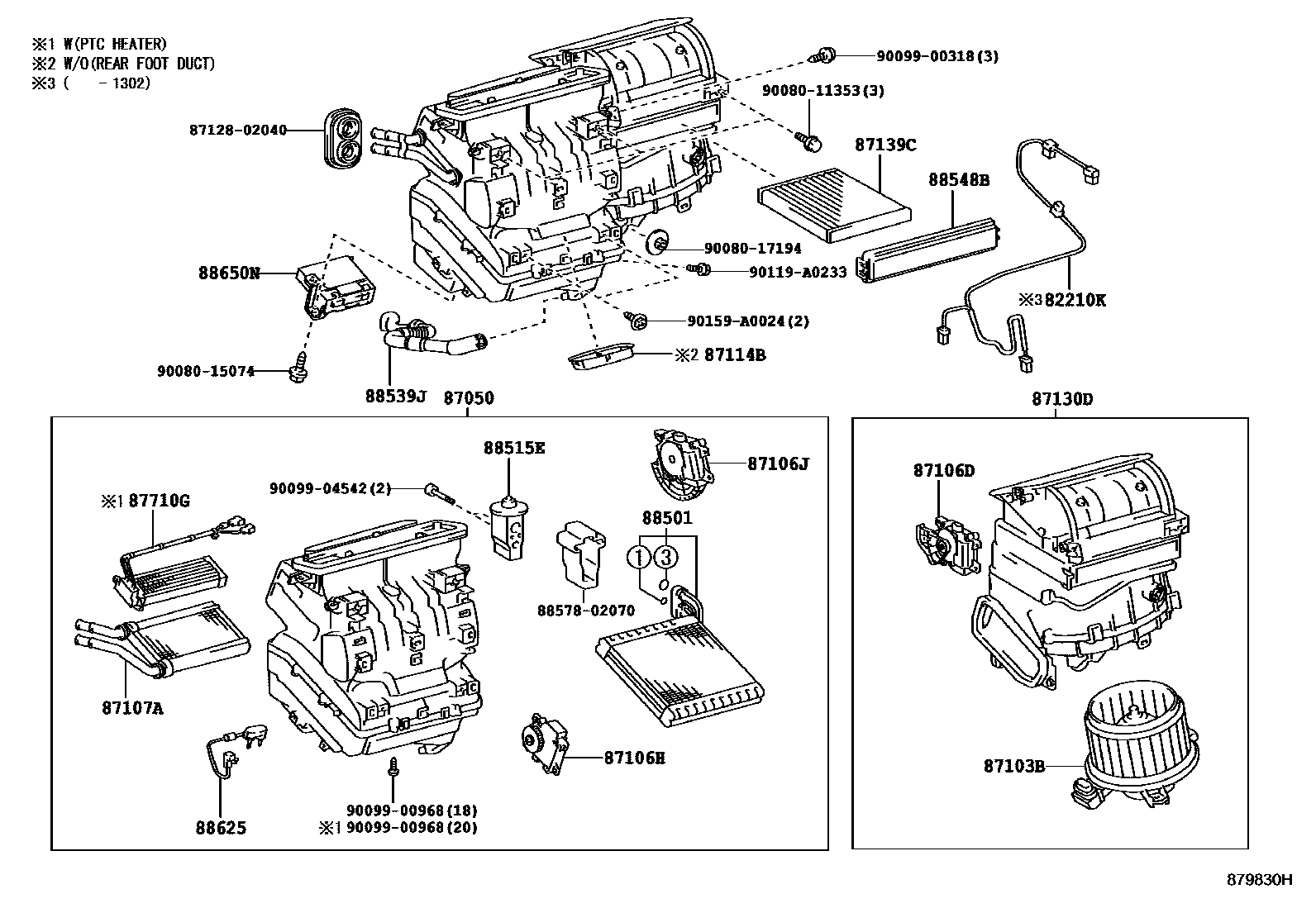 Toyota COROLLA 暖风和空调系统 - 冷却器组件 EPC diagram — 879830H