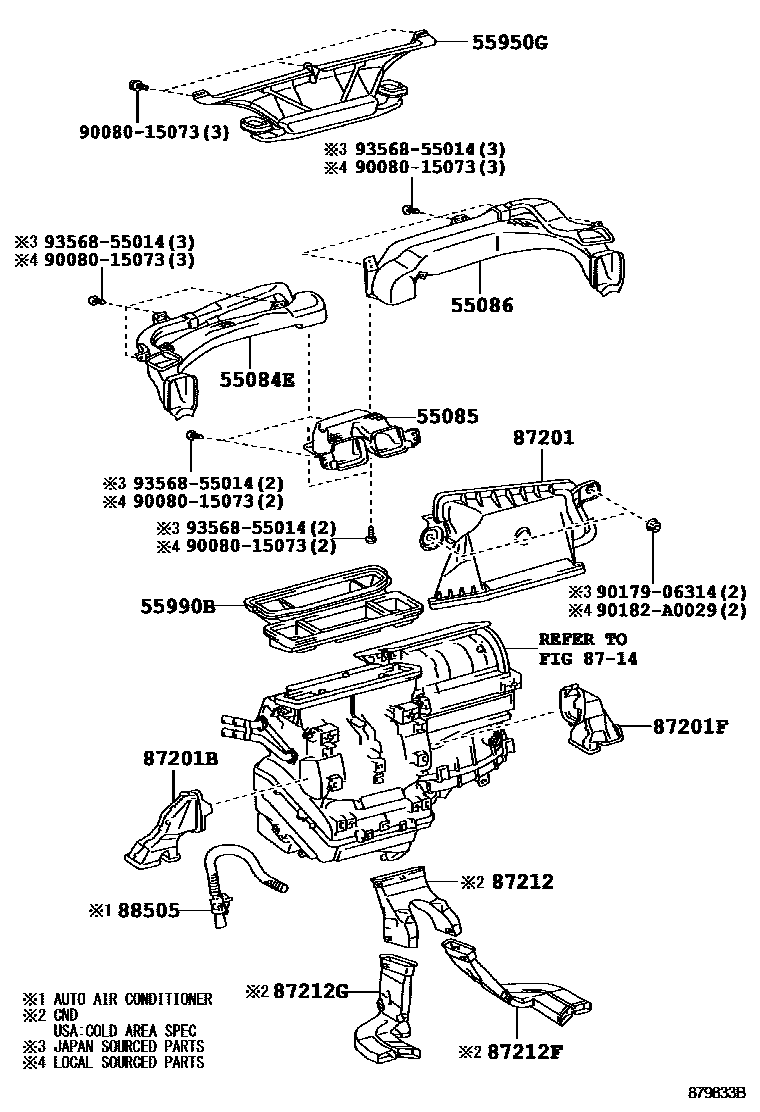 Toyota COROLLA 暖风和空调系统 - 控制器和风管 EPC diagram — 879833B