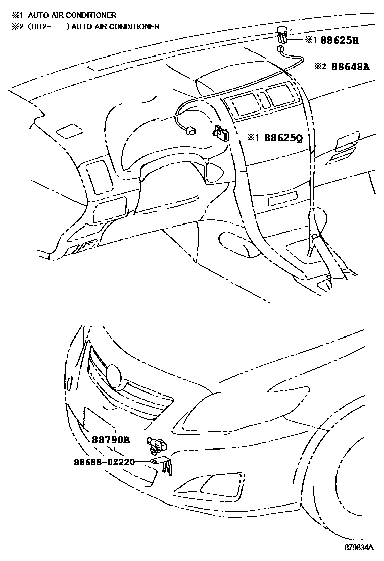 Toyota COROLLA 暖风和空调系统 - 控制器和风管 EPC diagram — 879834A
