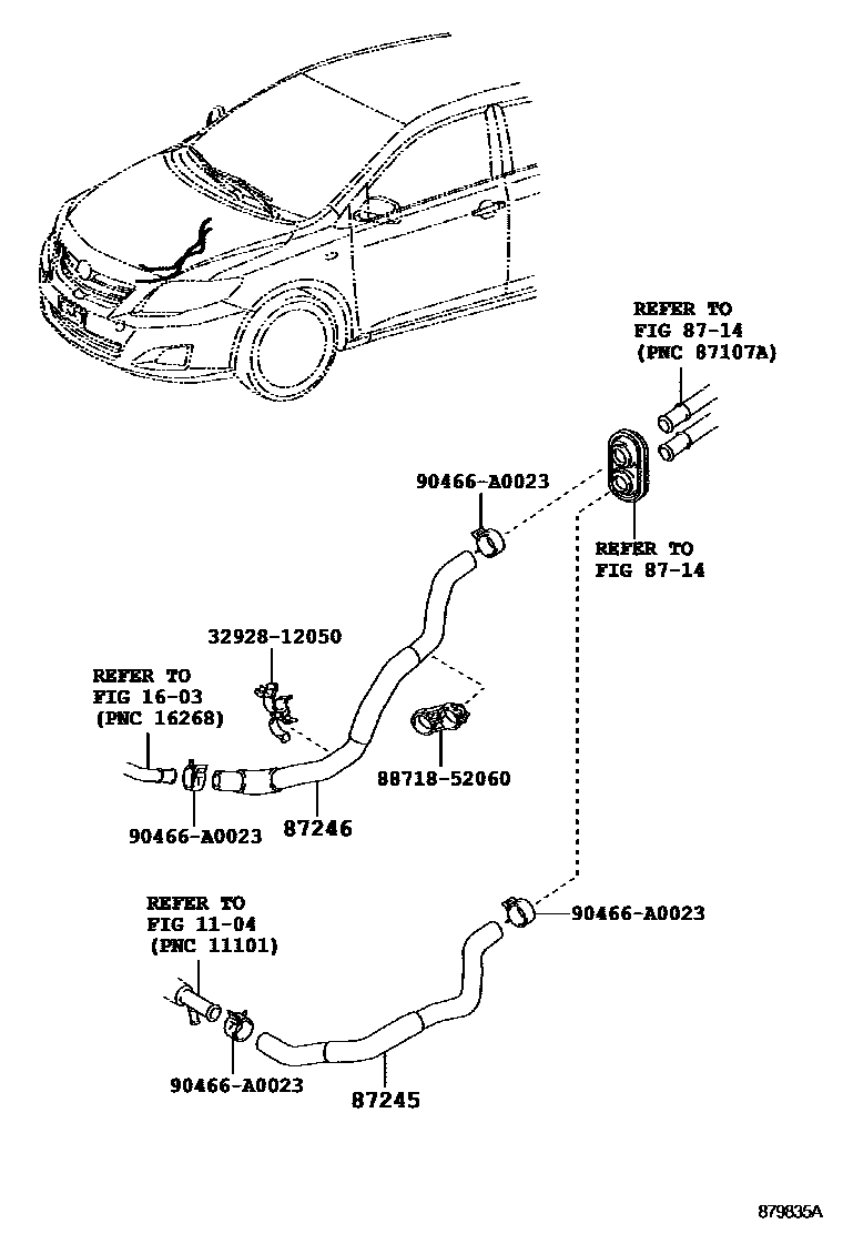 Toyota COROLLA 暖风和空调系统 - 水管 EPC diagram — 879835A