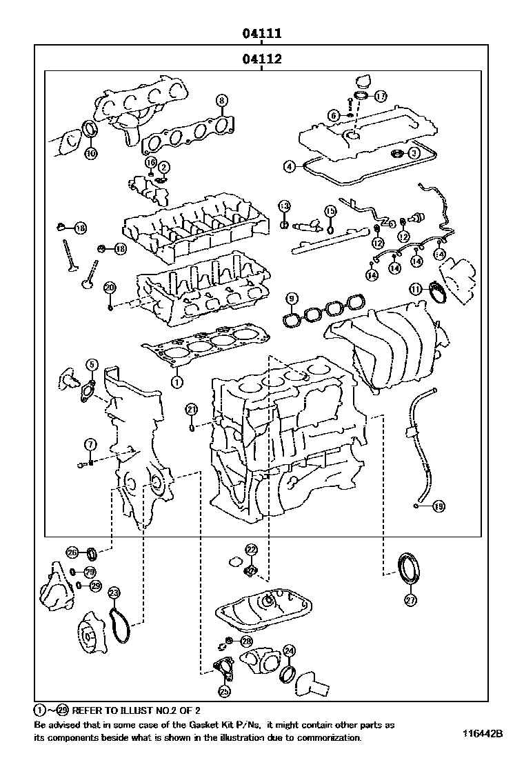 Toyota COROLLA Engine Overhaul Gasket Kit EPC diagram — 116442B