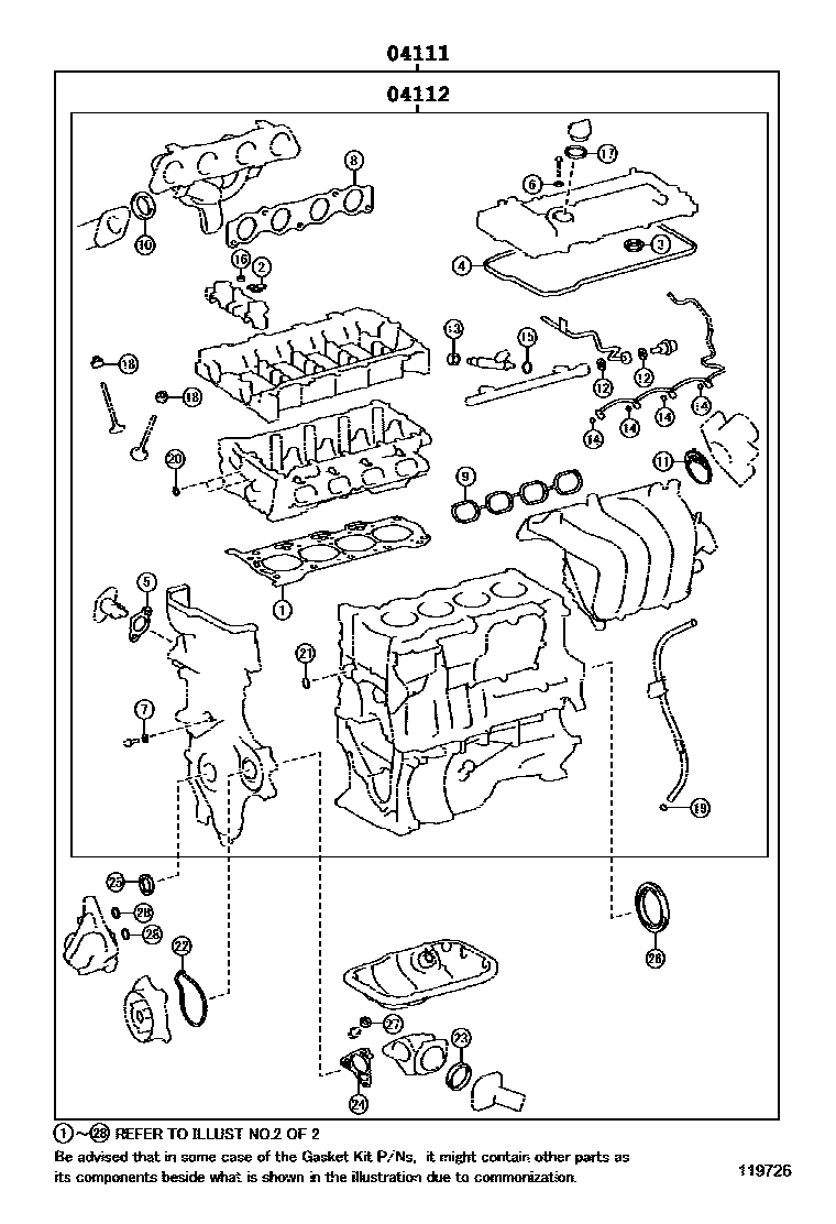 Toyota COROLLA Engine Overhaul Gasket Kit EPC diagram — 119726