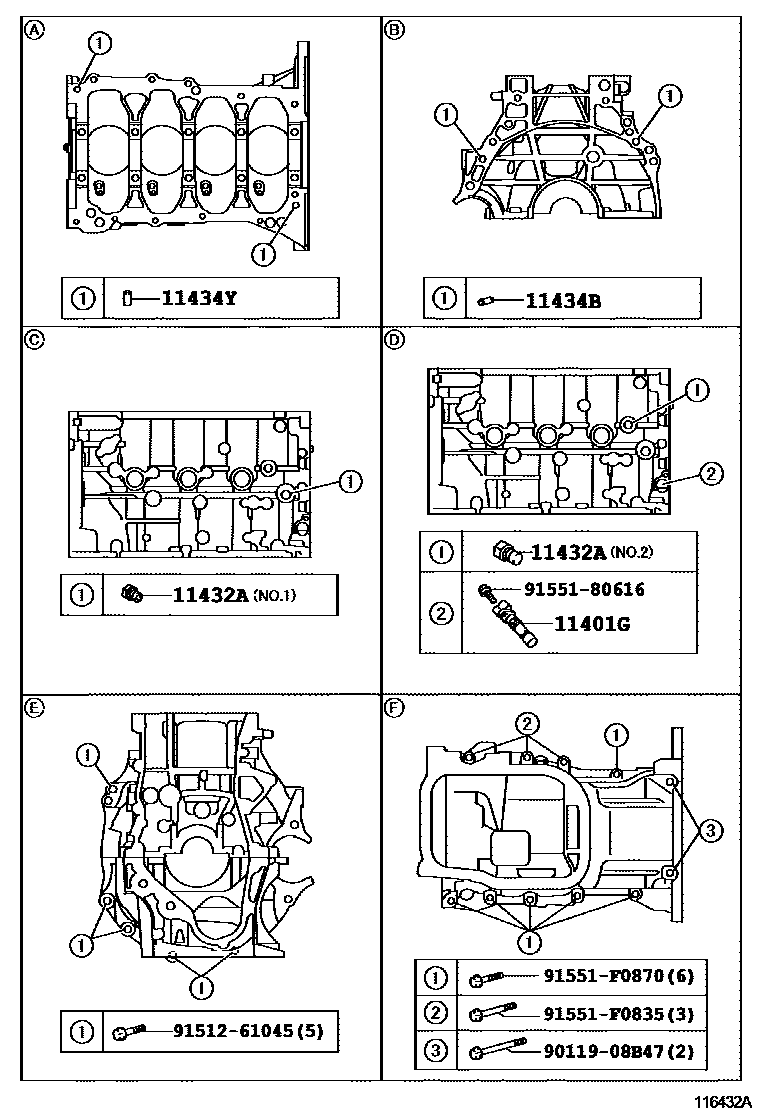 Toyota COROLLA Cylinder Block EPC diagram — 116432A