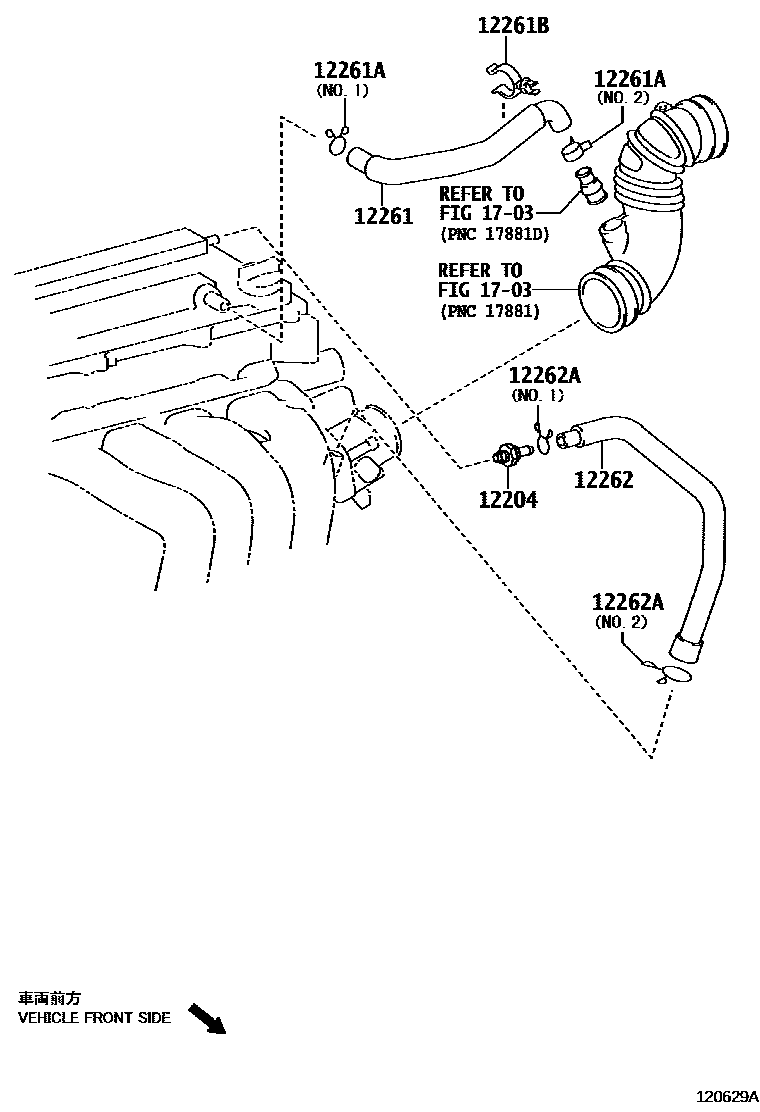 Toyota COROLLA Ventilation Hose EPC diagram — 120629A