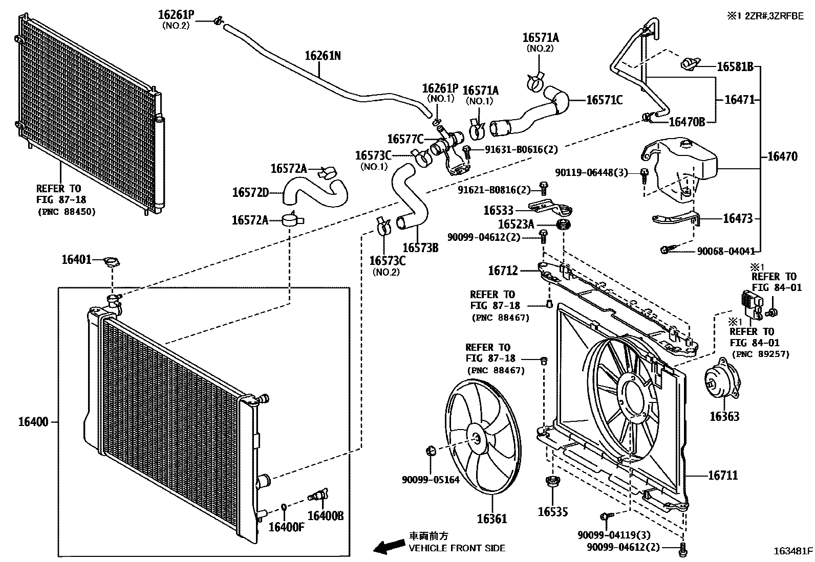 Toyota COROLLA RADIATOR & WATER OUTLET EPC diagram — 163481F