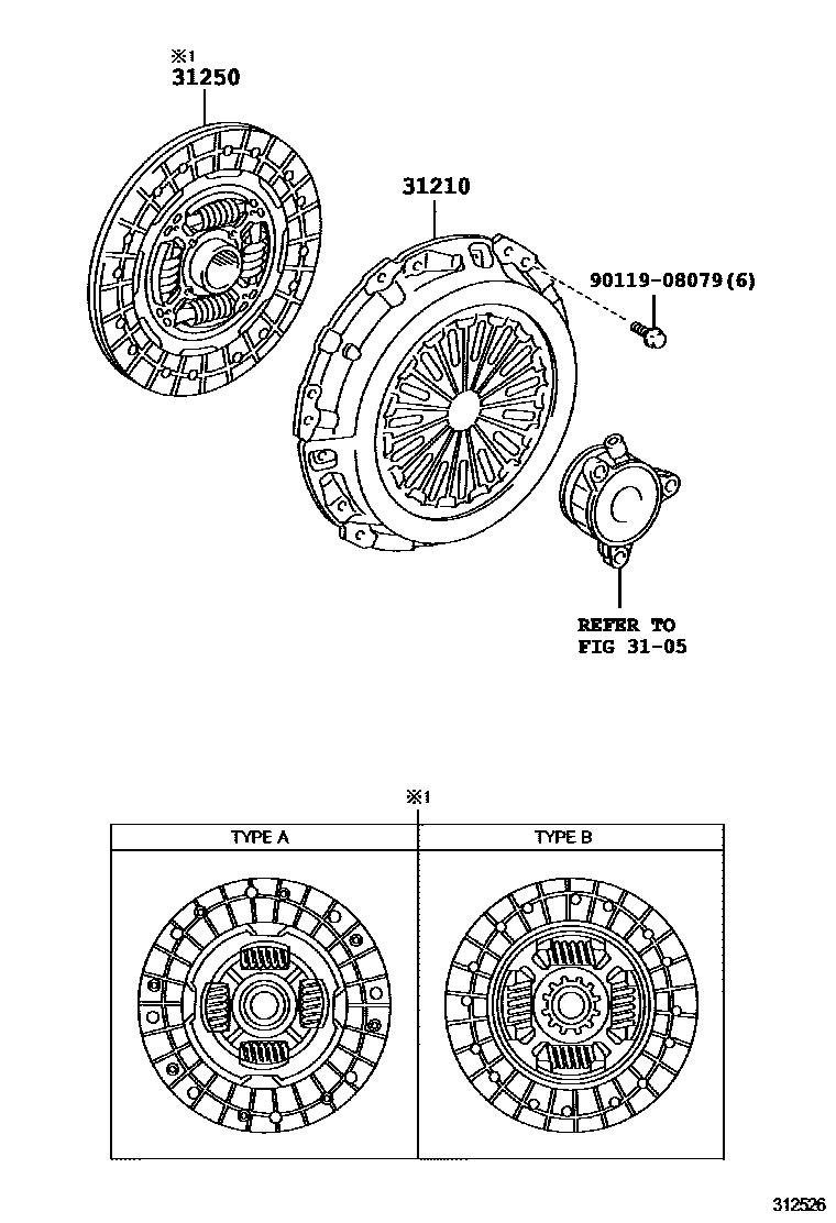 Toyota COROLLA 离合器和分离叉 EPC diagram — 312526