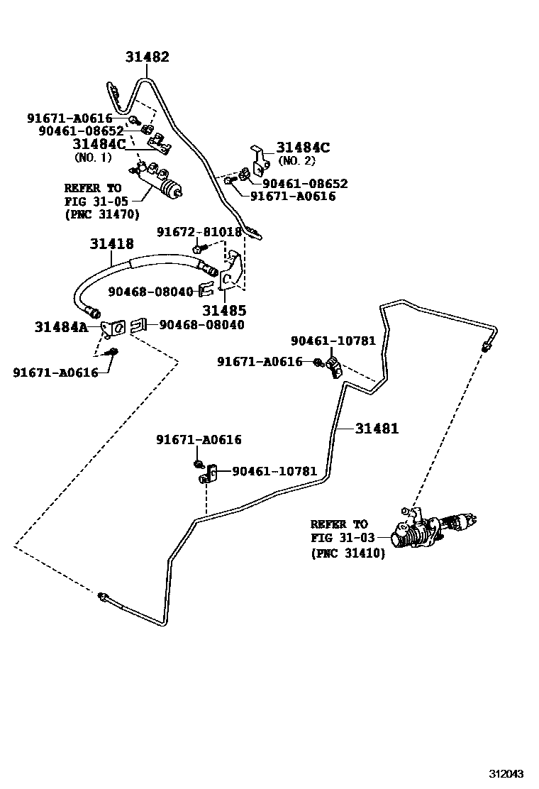 Toyota COROLLA 离合器踏板和挠性软管 EPC diagram — 312043