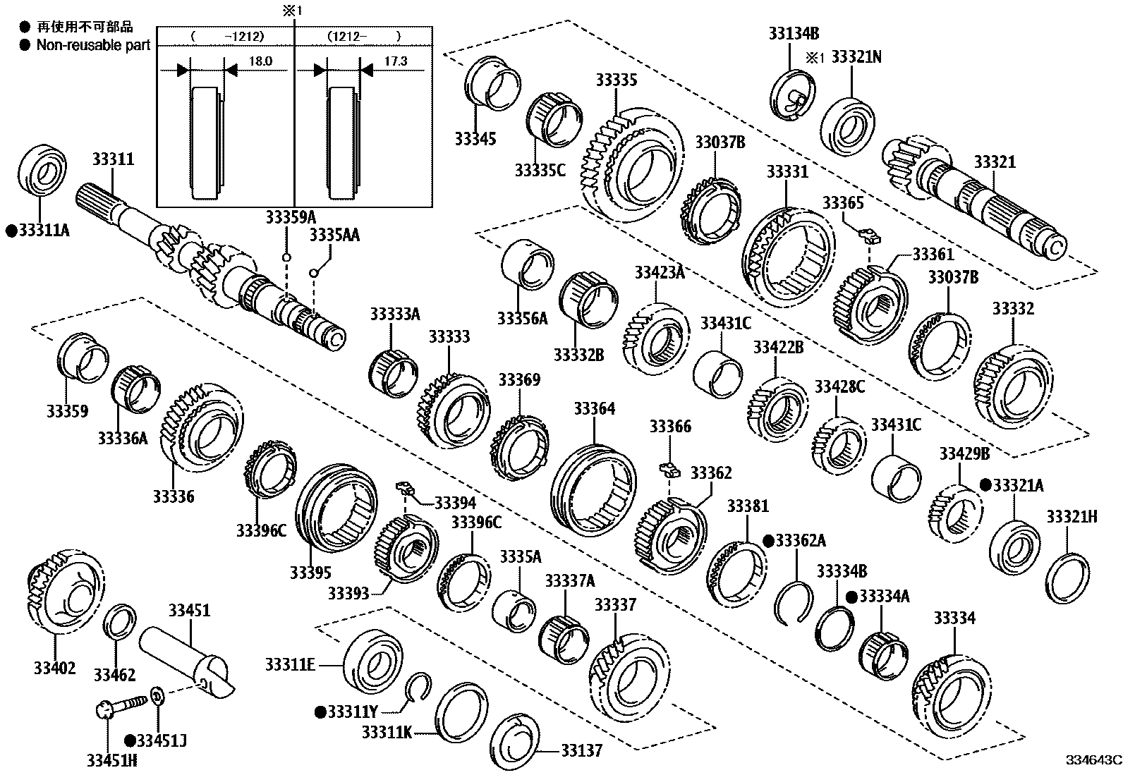 Toyota COROLLA 变速器齿轮(MTM) EPC diagram — 334643C