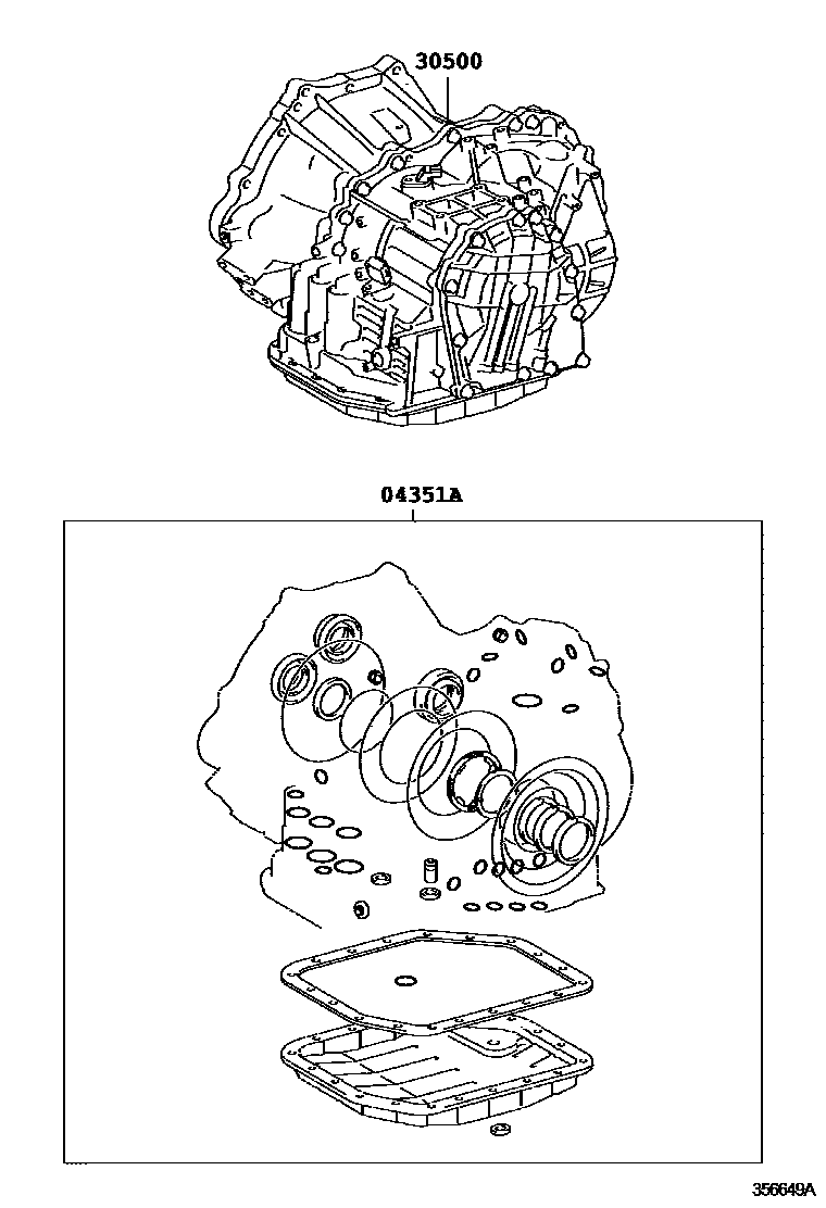 Toyota COROLLA 传动桥或变速器总成和衬垫组件(ATM) EPC diagram — 356649A