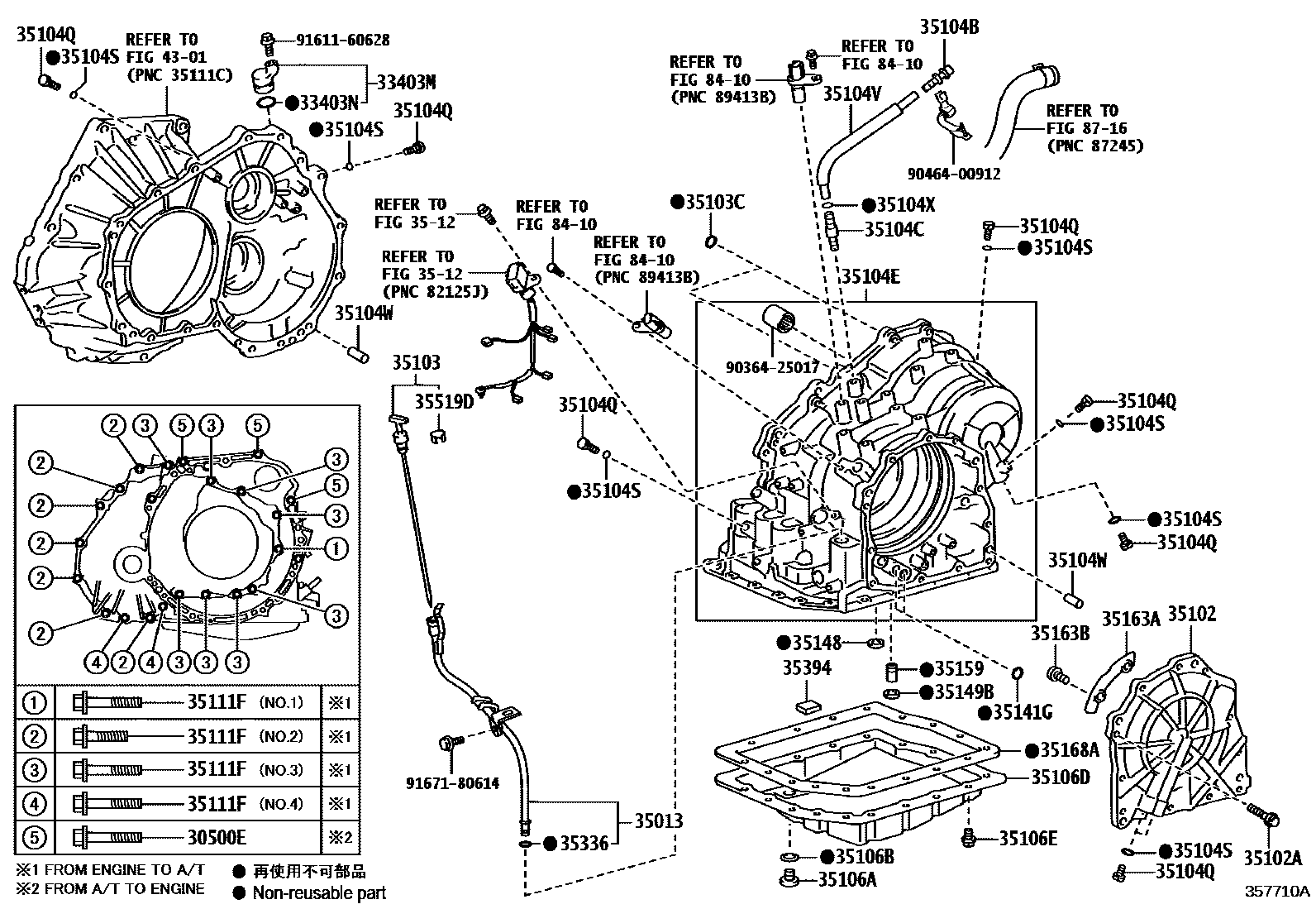 Toyota COROLLA 变速器壳和油底壳(ATM) EPC diagram — 357710A