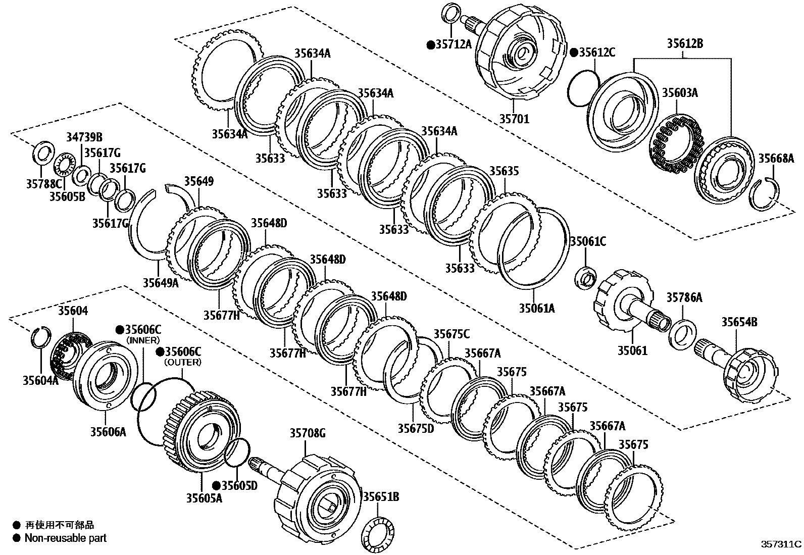 Toyota COROLLA 制动带和多片式离合器(ATM) EPC diagram — 357311C