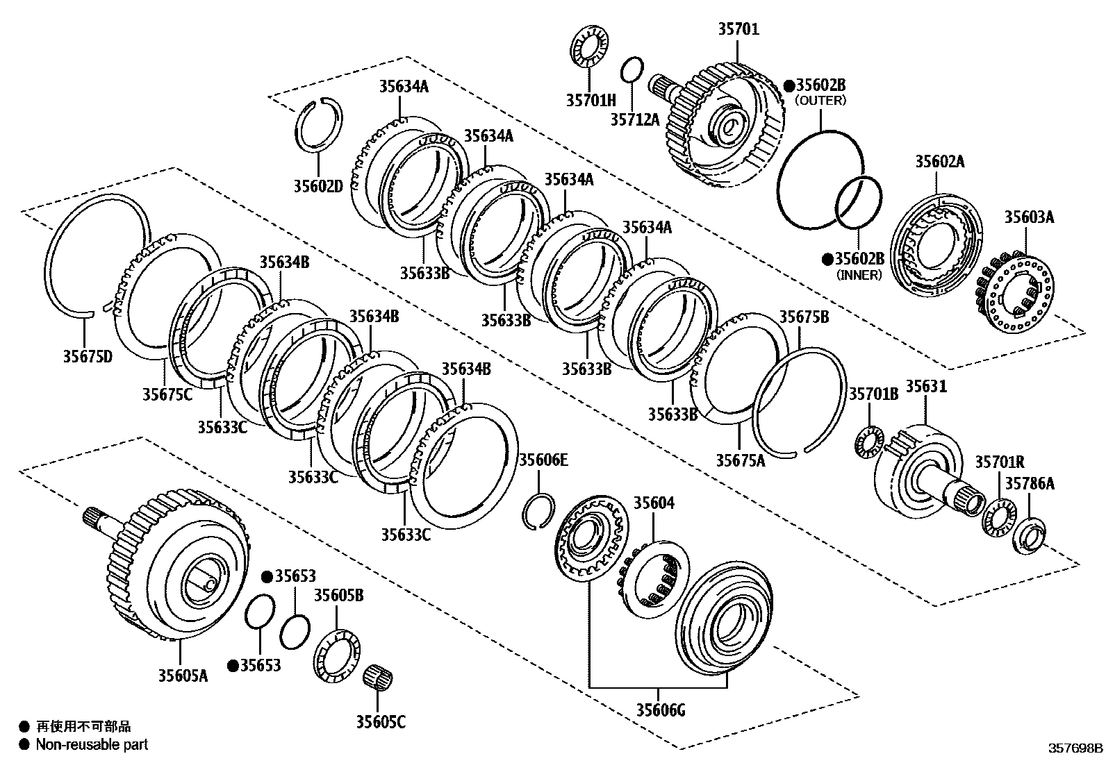 Toyota COROLLA 制动带和多片式离合器(ATM) EPC diagram — 357698B