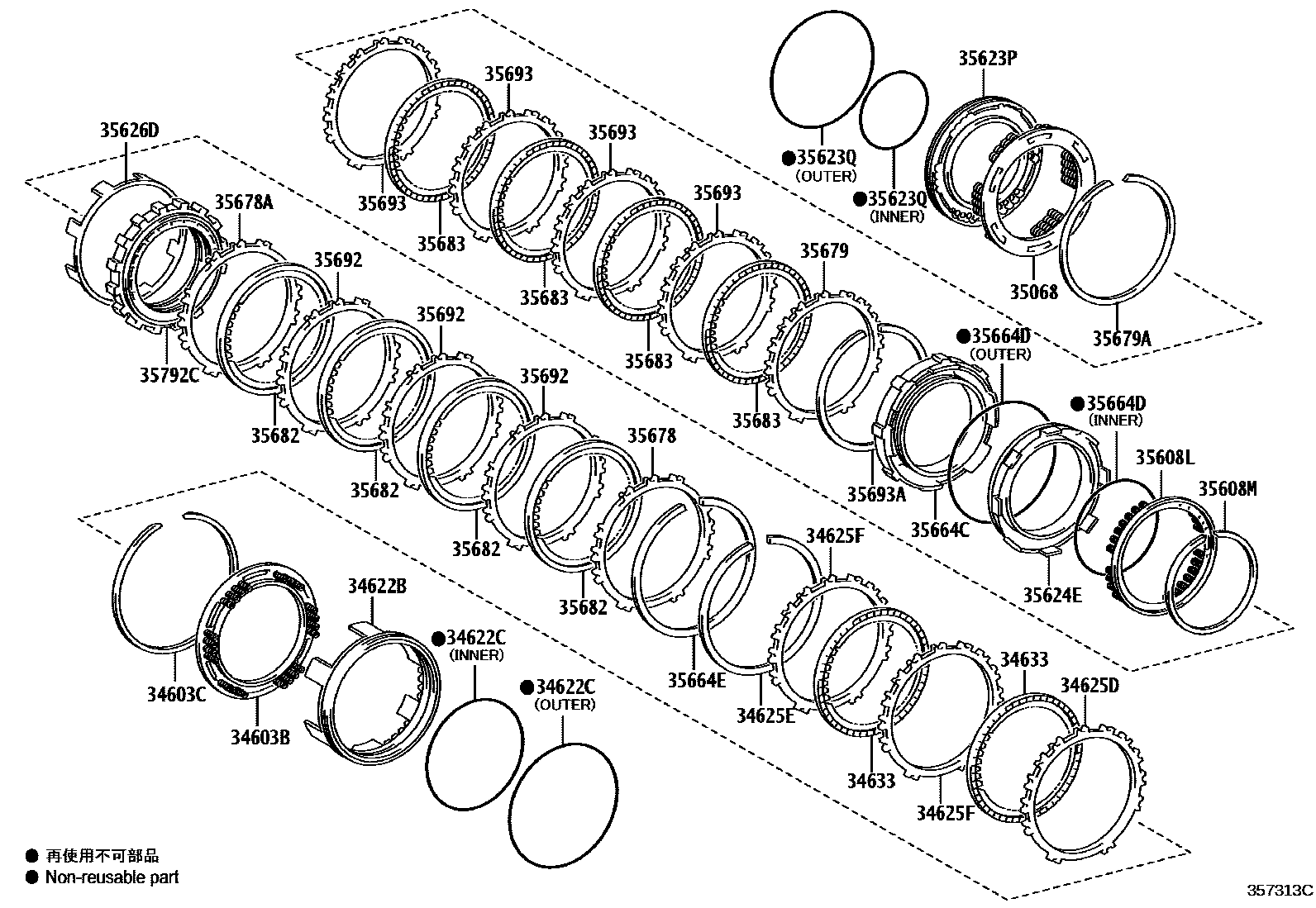 Toyota COROLLA 3号制动器、一档和倒档制动器(ATM) EPC diagram — 357313C