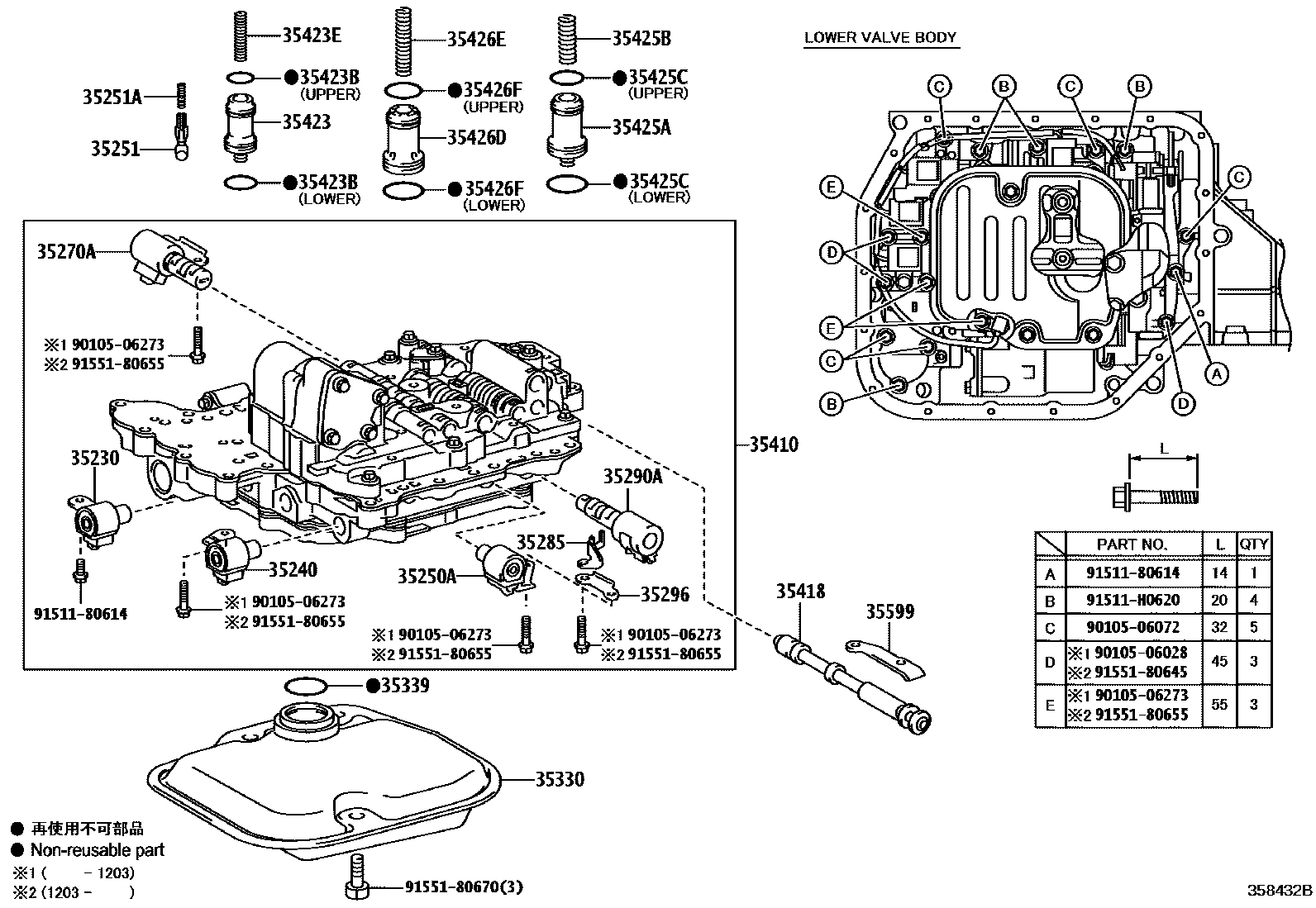 Toyota COROLLA 阀体和滤油网(ATM) EPC diagram — 358432B