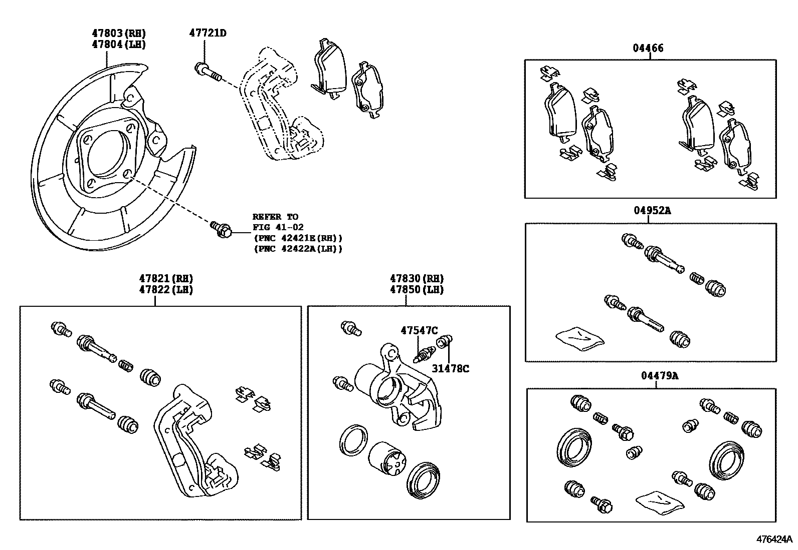 Toyota COROLLA 后盘式制动器卡钳和防尘罩 EPC diagram — 476424A
