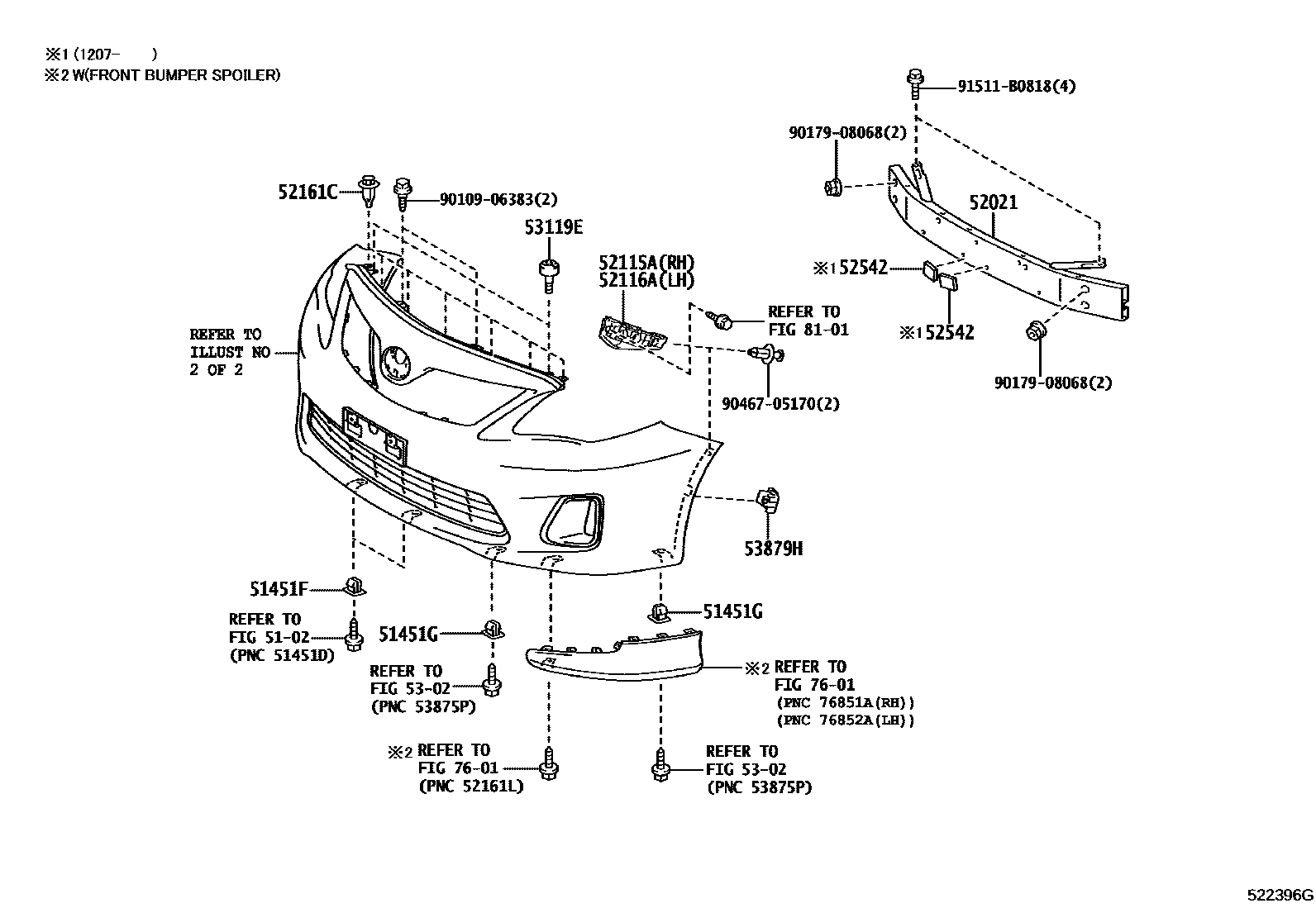 Toyota COROLLA 前保险杠及附件 EPC diagram — 522396G