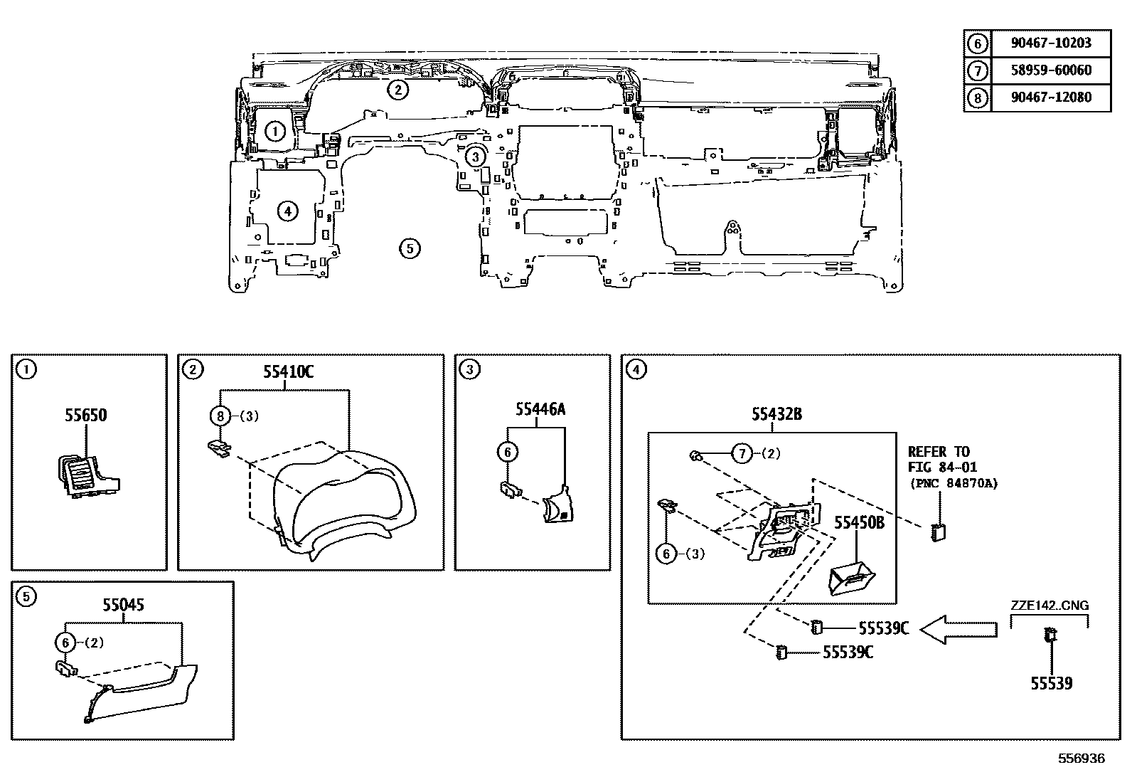 Toyota COROLLA 仪表板和手套箱 EPC diagram — 556936