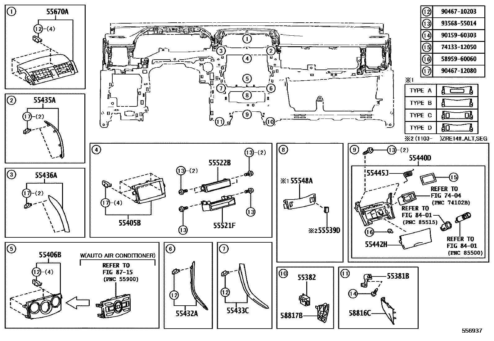 Toyota COROLLA 仪表板和手套箱 EPC diagram — 556937