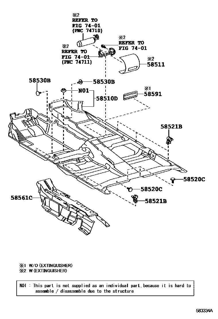 Toyota COROLLA 地板垫和地毯 EPC diagram — 583334A