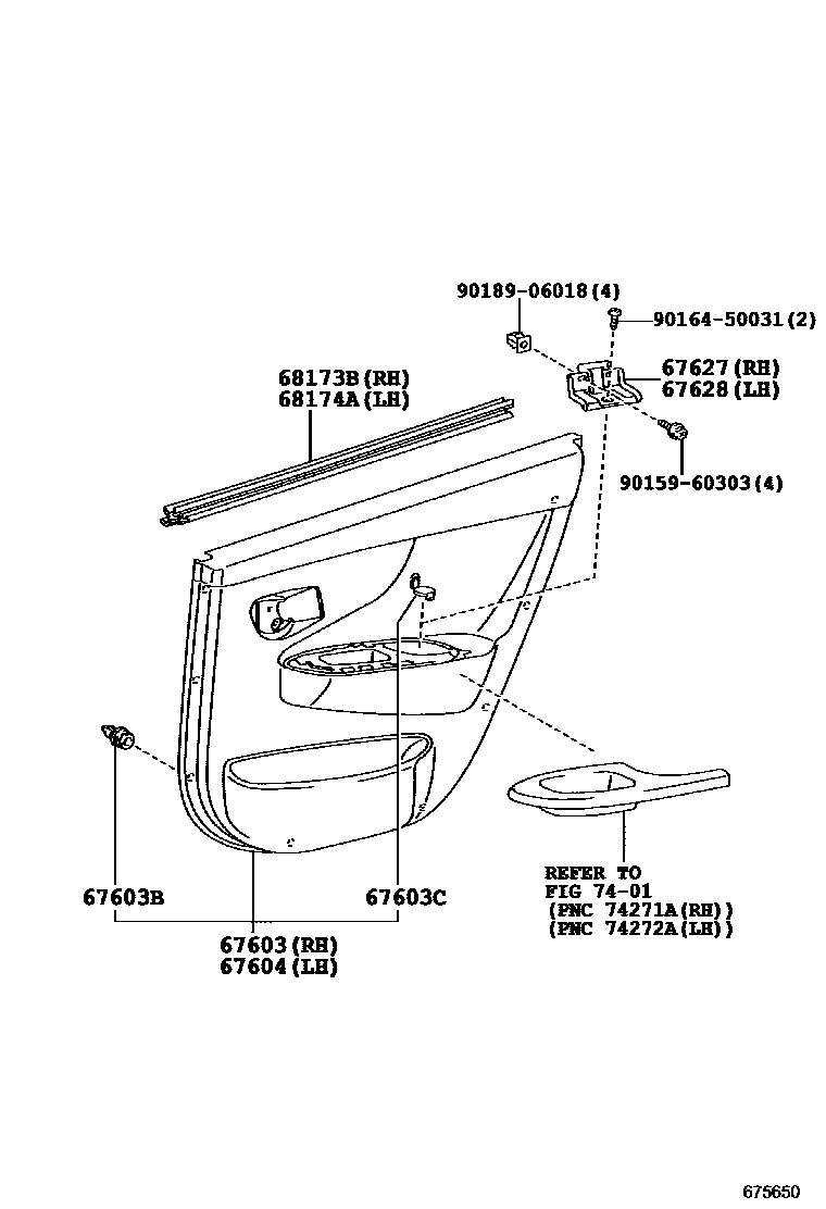 Toyota COROLLA 后门板和后门玻璃 EPC diagram — 675650