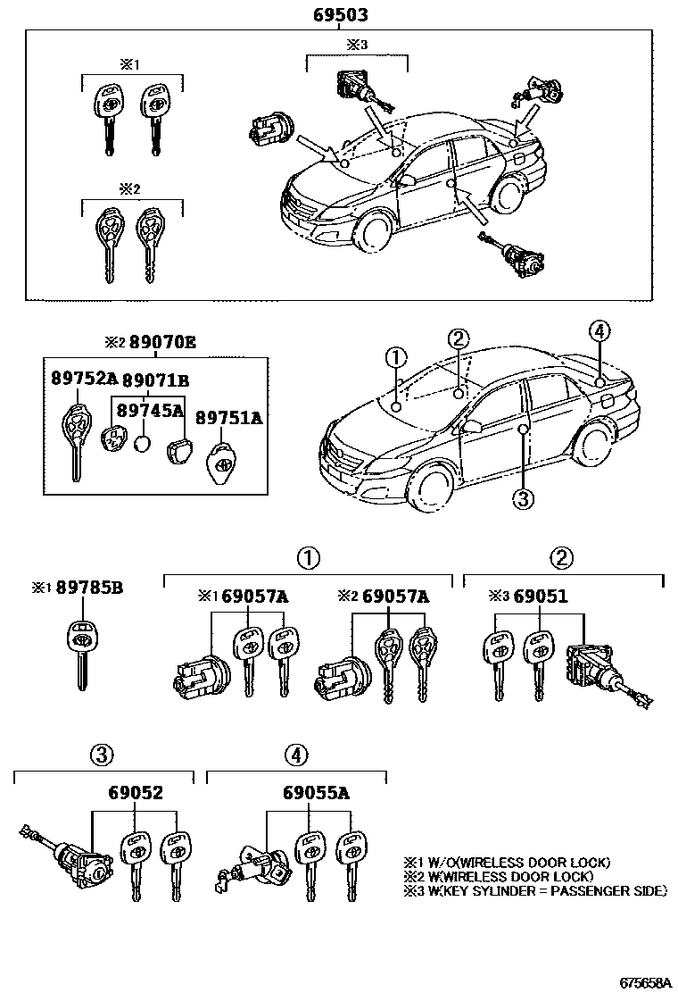 Toyota COROLLA 锁芯组件 EPC diagram — 675658A
