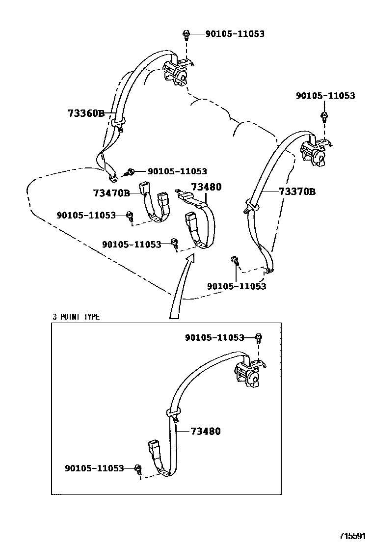 Toyota COROLLA 安全带和儿童保护座椅 EPC diagram — 715591