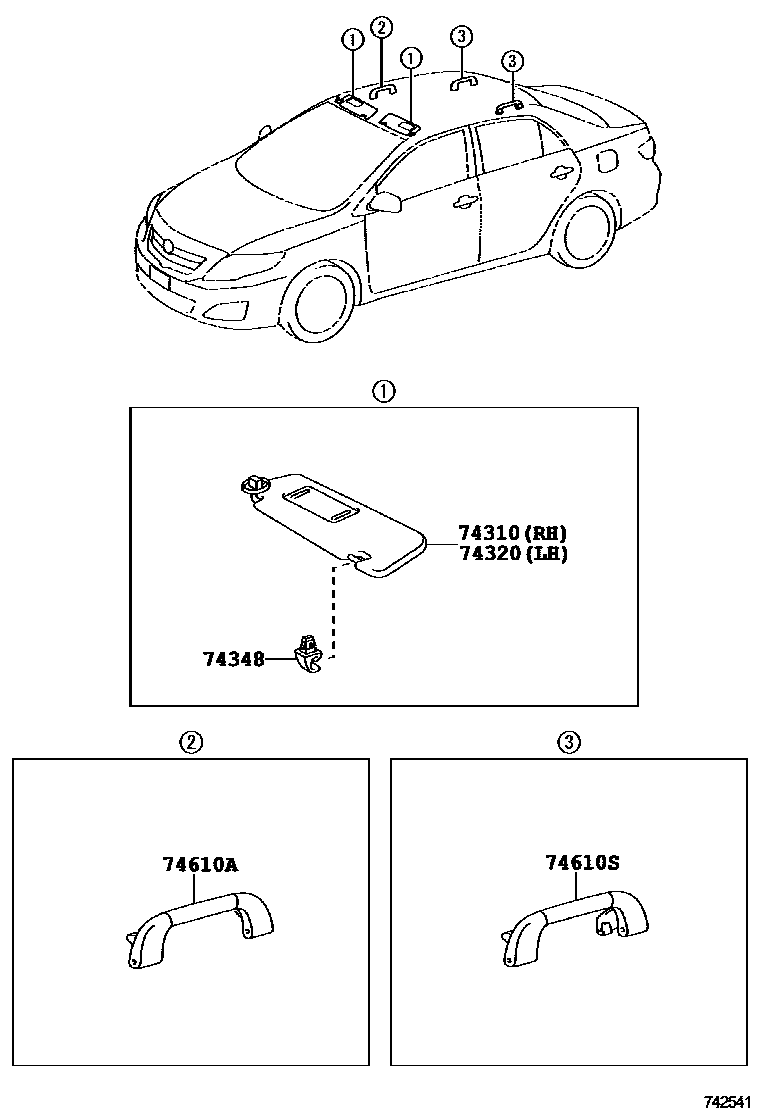 Toyota COROLLA 扶手和遮阳板 EPC diagram — 742541