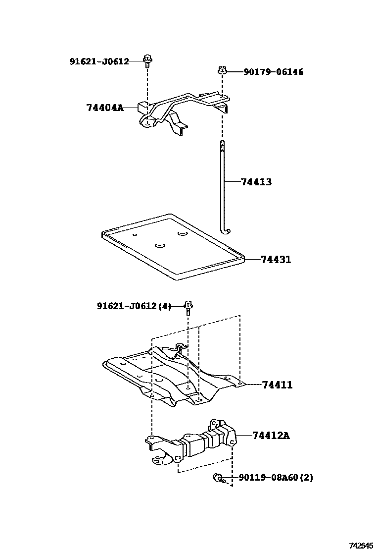 Toyota COROLLA battery holder EPC diagram — 742545