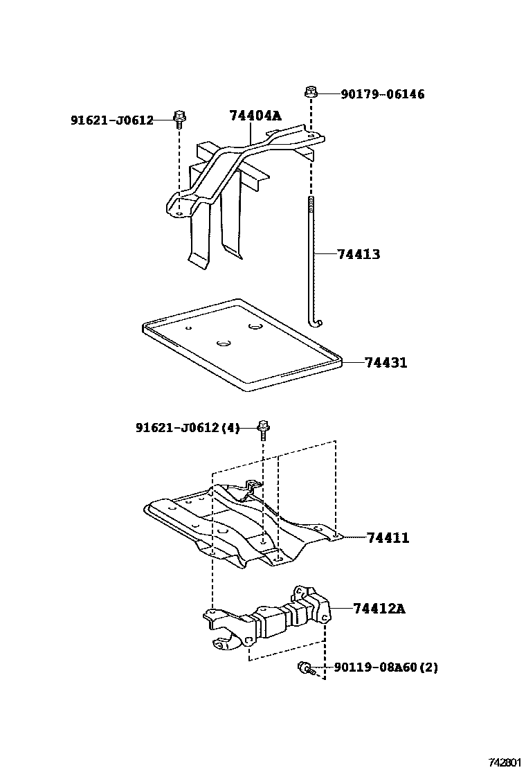 Toyota COROLLA battery holder EPC diagram — 742801