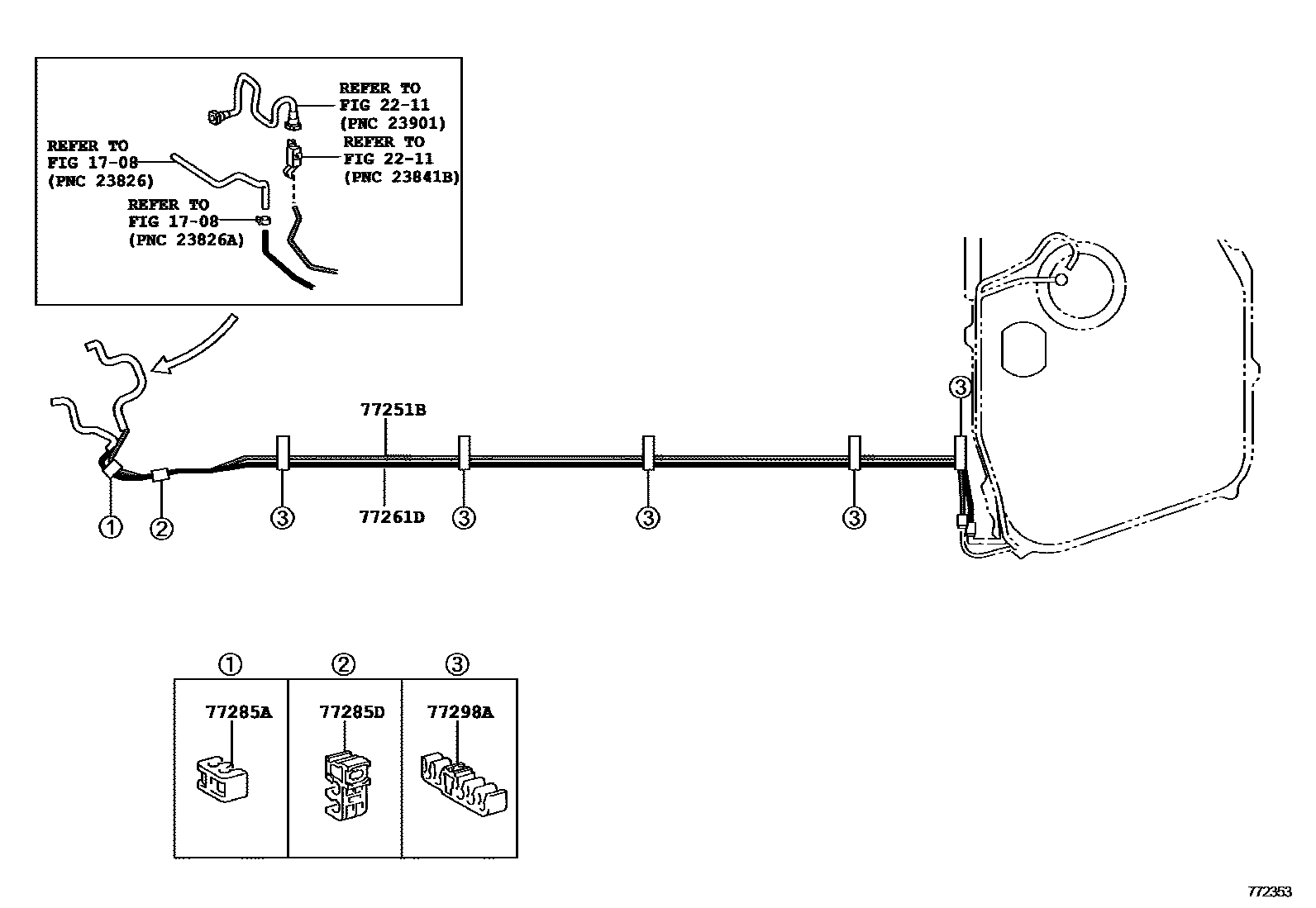 Toyota COROLLA 燃油箱和燃油管 EPC diagram — 772353