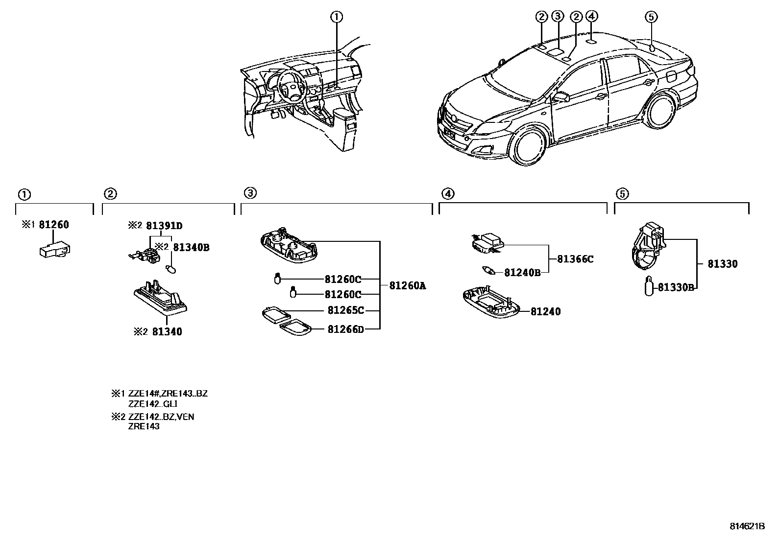 Toyota COROLLA 车内灯 EPC diagram — 814621B