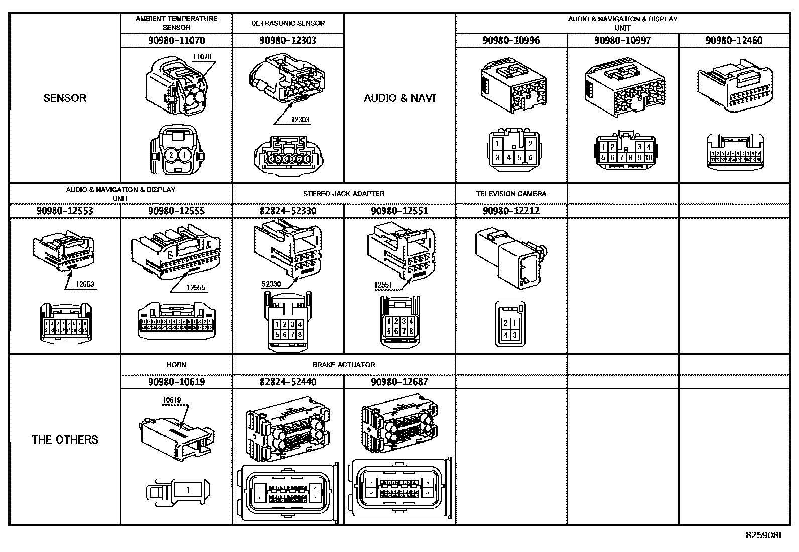 Toyota COROLLA 线束和卡夹 EPC diagram — 825908I