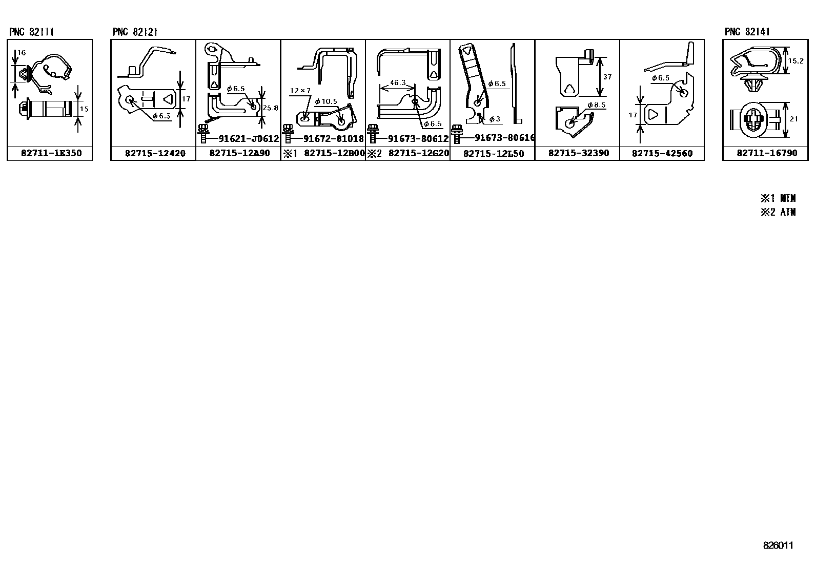Toyota COROLLA 线束和卡夹 EPC diagram — 826011