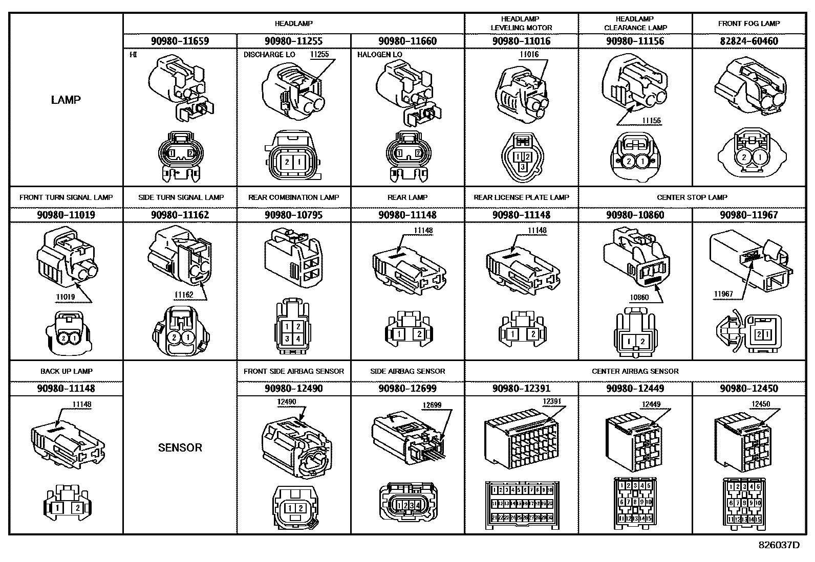 Toyota COROLLA 线束和卡夹 EPC diagram — 826037D