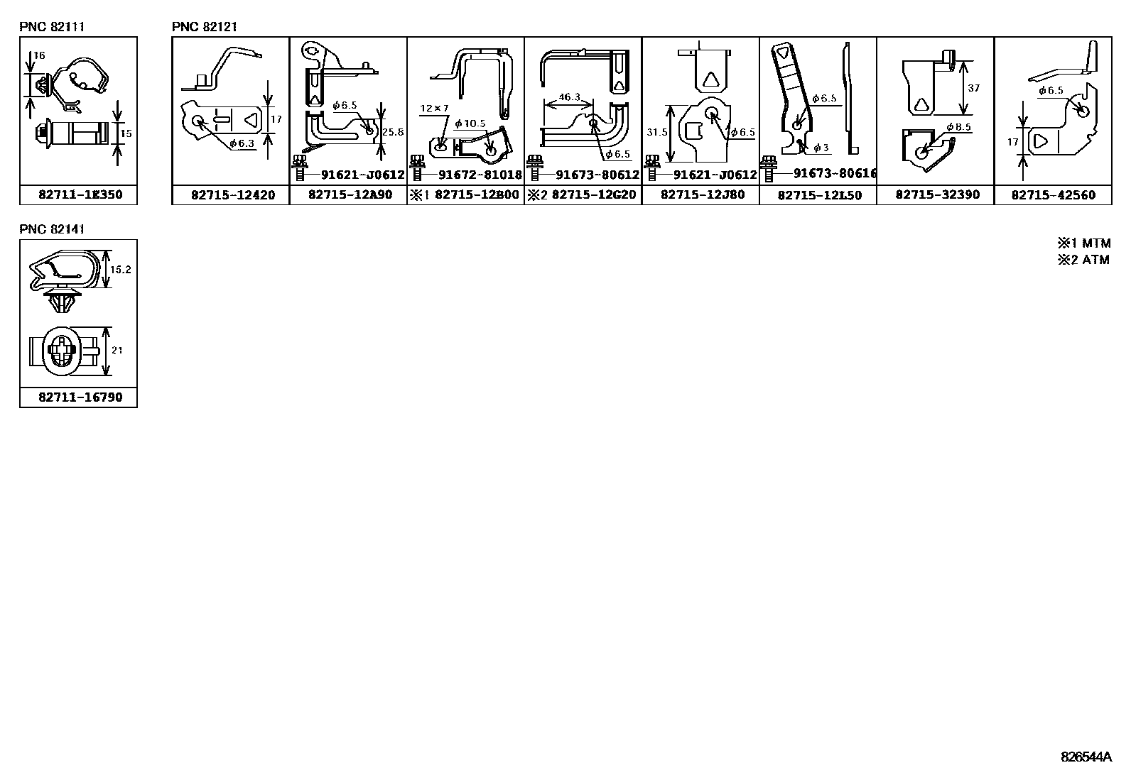 Toyota COROLLA 线束和卡夹 EPC diagram — 826544A