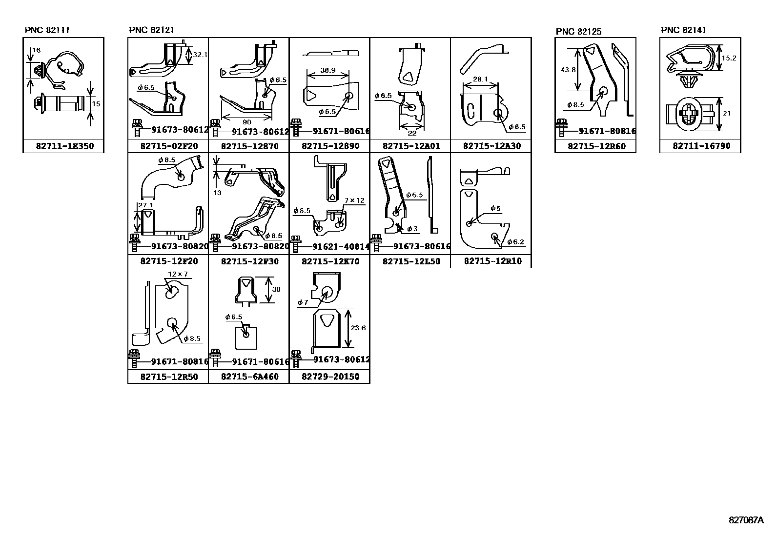 Toyota COROLLA 线束和卡夹 EPC diagram — 827087A