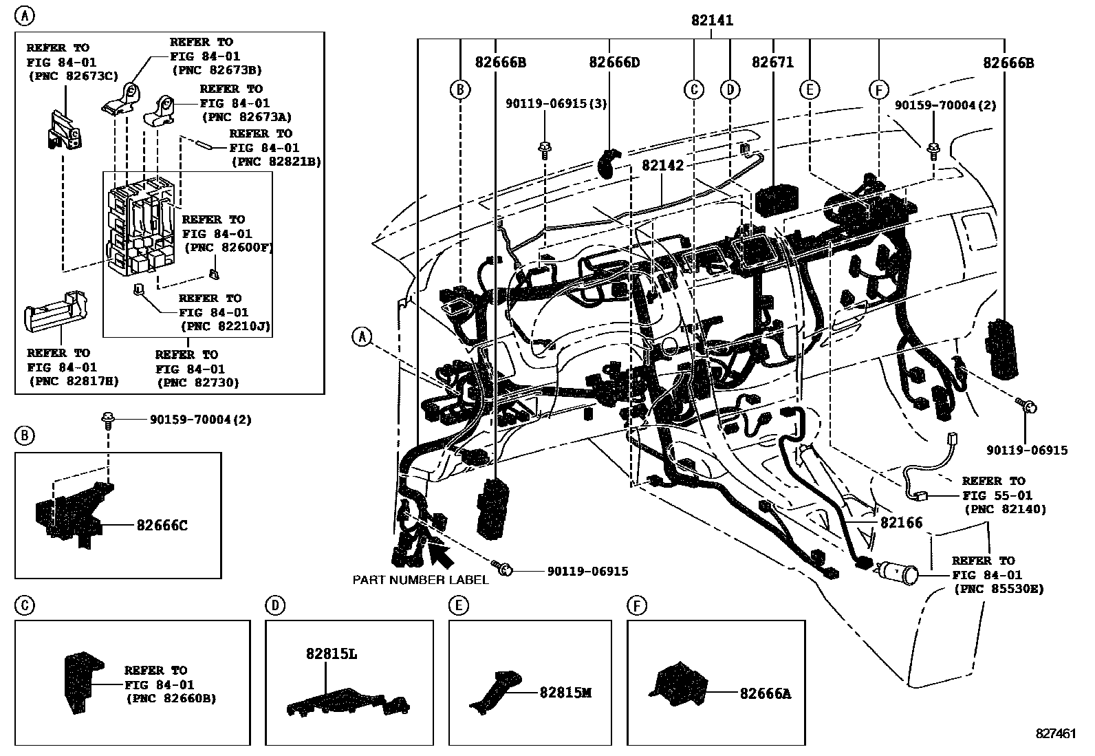 Toyota COROLLA 线束和卡夹 EPC diagram — 827461