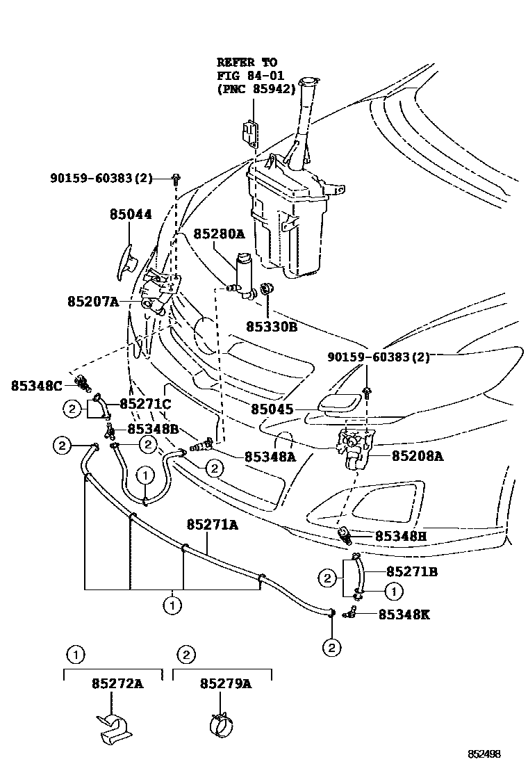 Toyota COROLLA 前大灯清洗器 EPC diagram — 852498