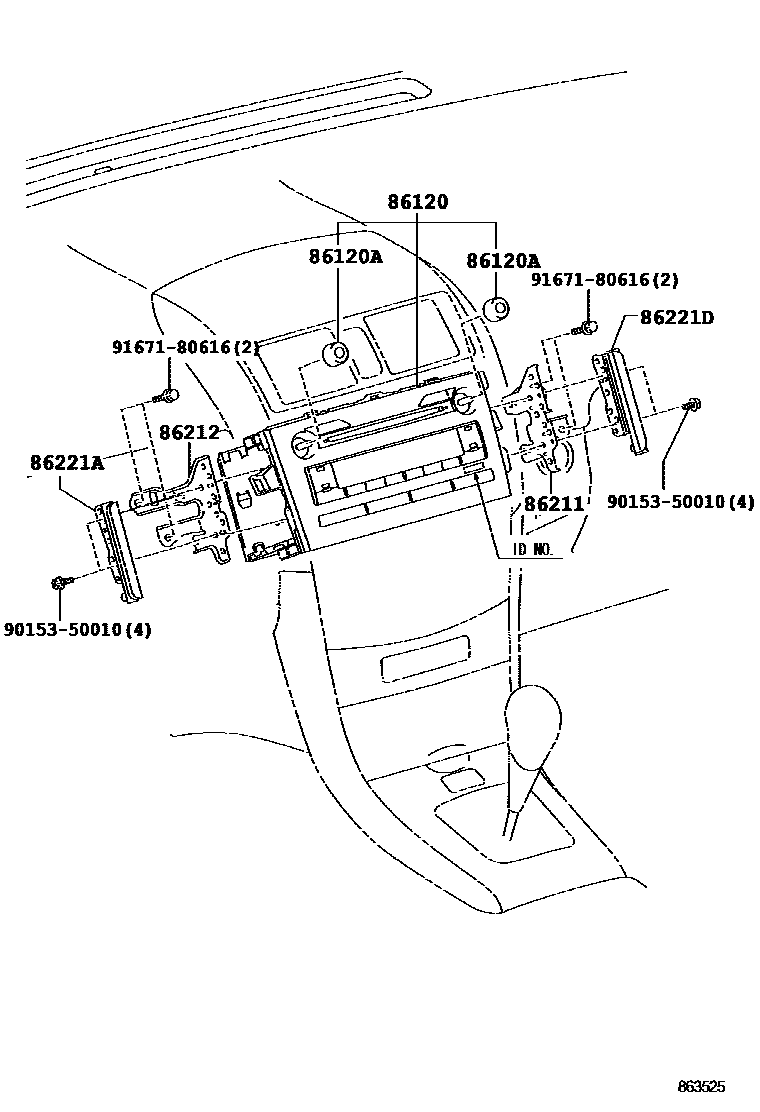 Toyota COROLLA 收音机、放大器和冷凝器 EPC diagram — 863525