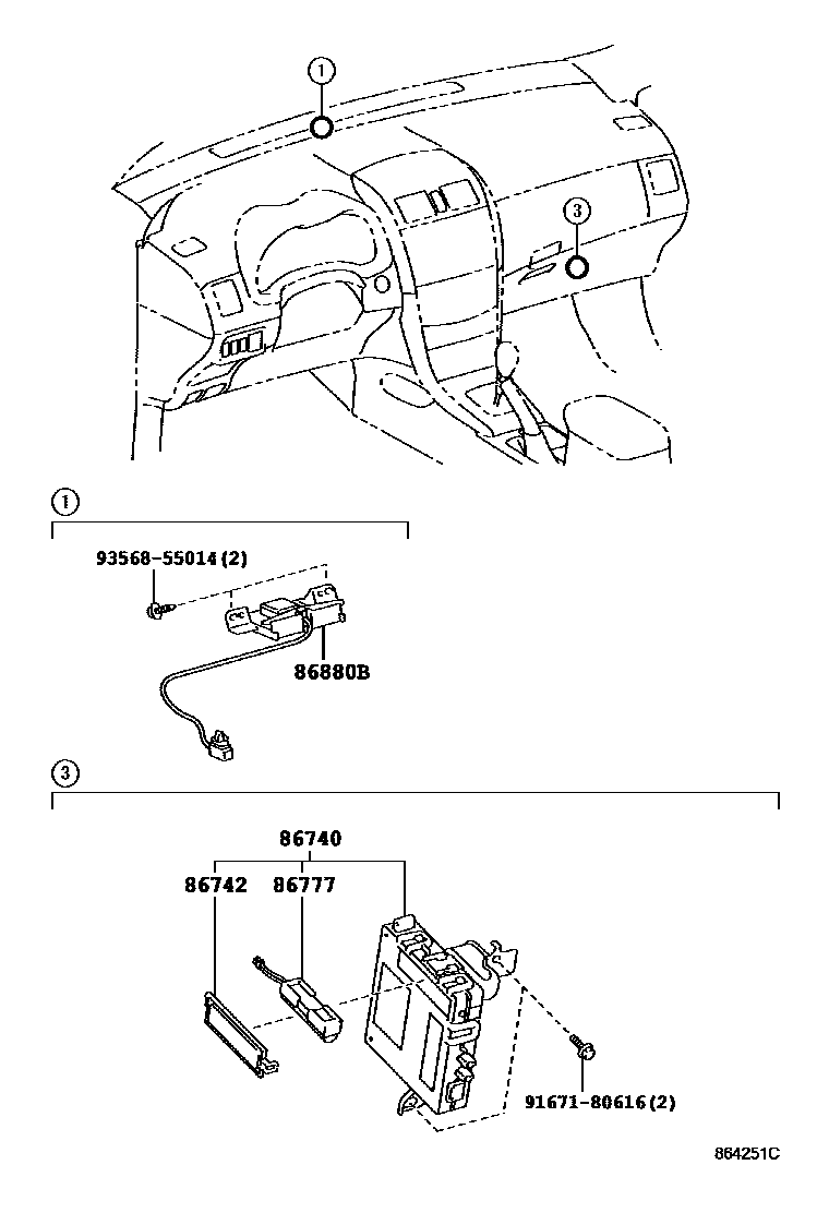 Toyota COROLLA 车载电话和呼救装置 EPC diagram — 864251C